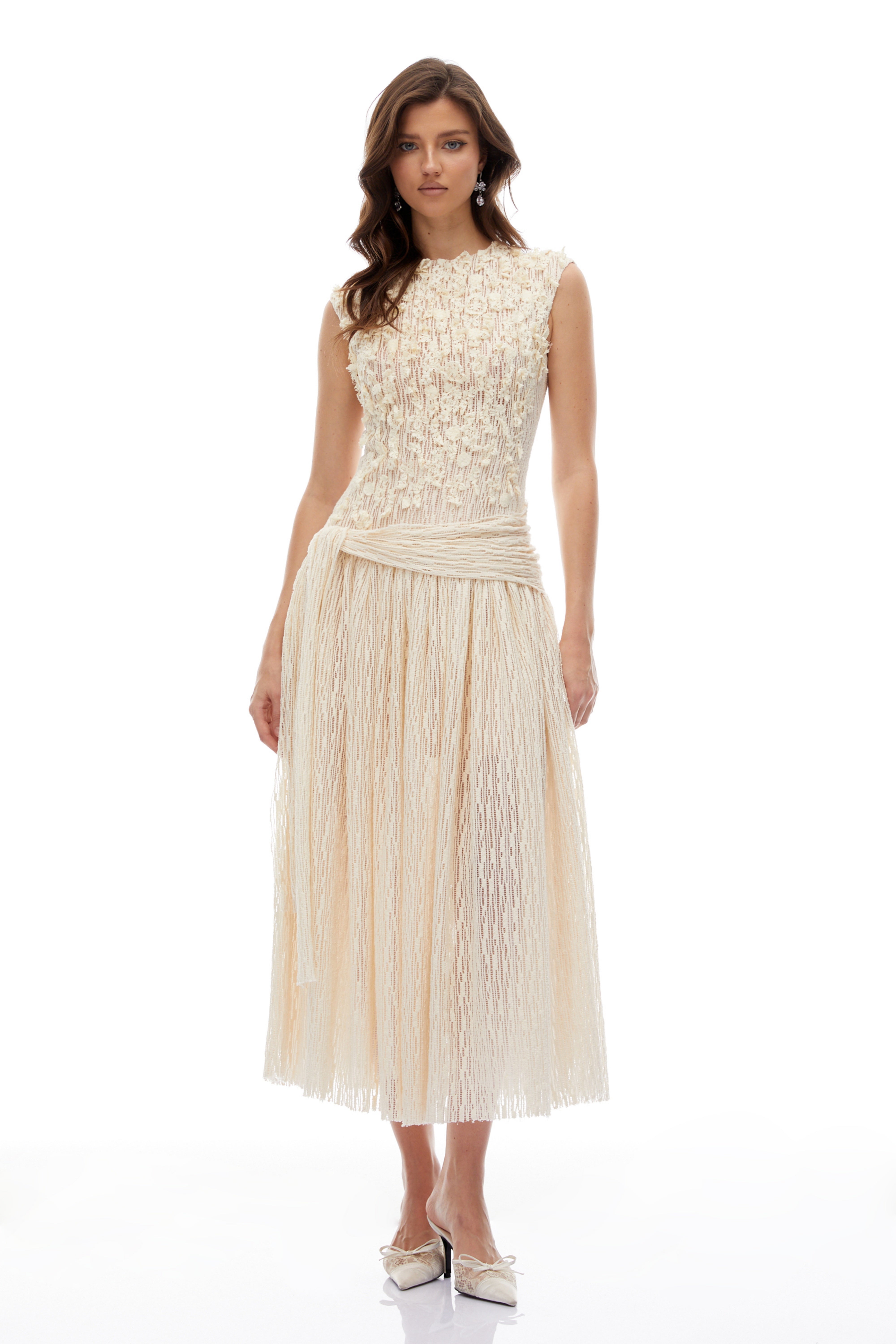 3D Petal Textured Midi Dress