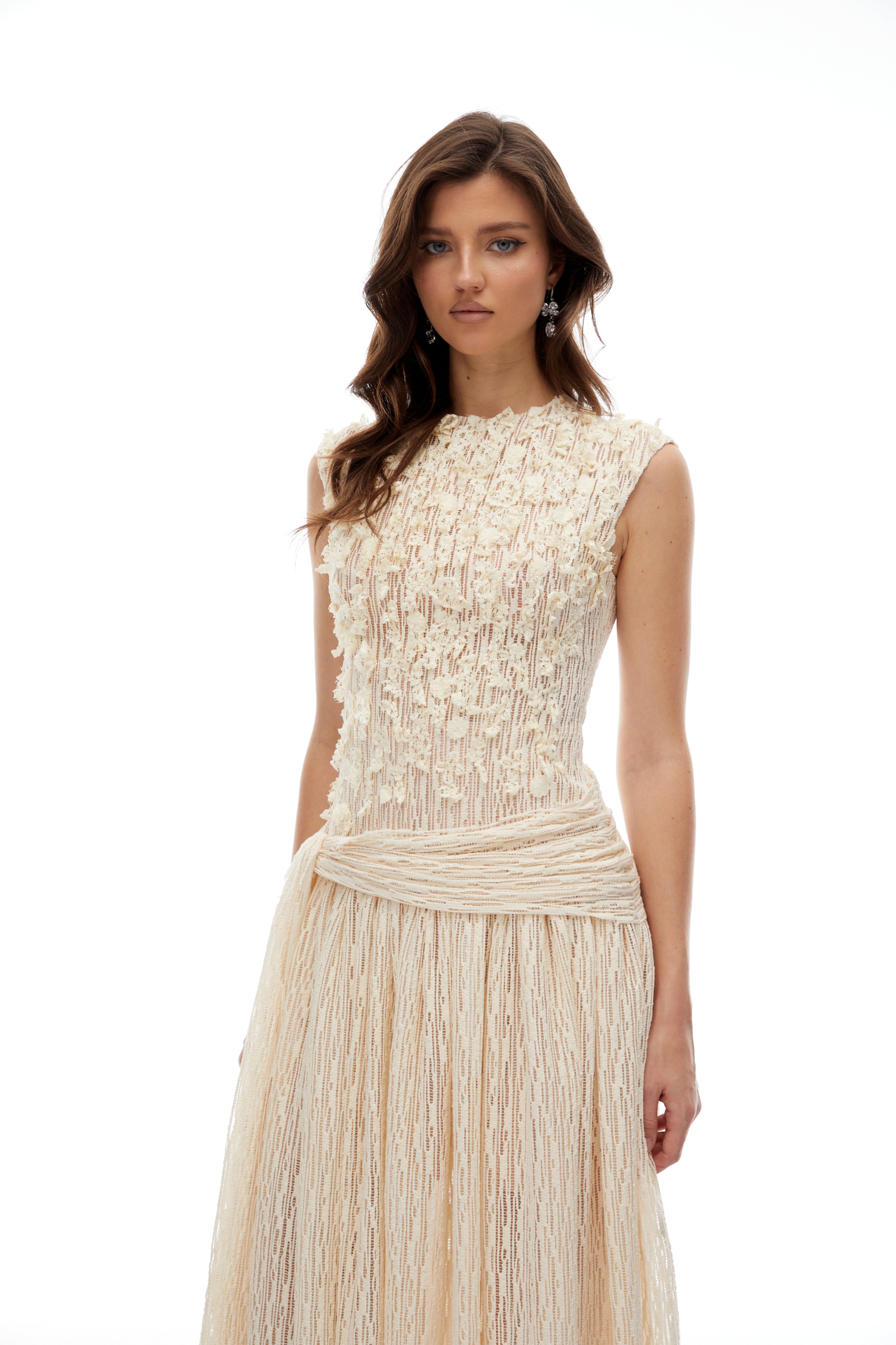 3D Petal Textured Midi Dress