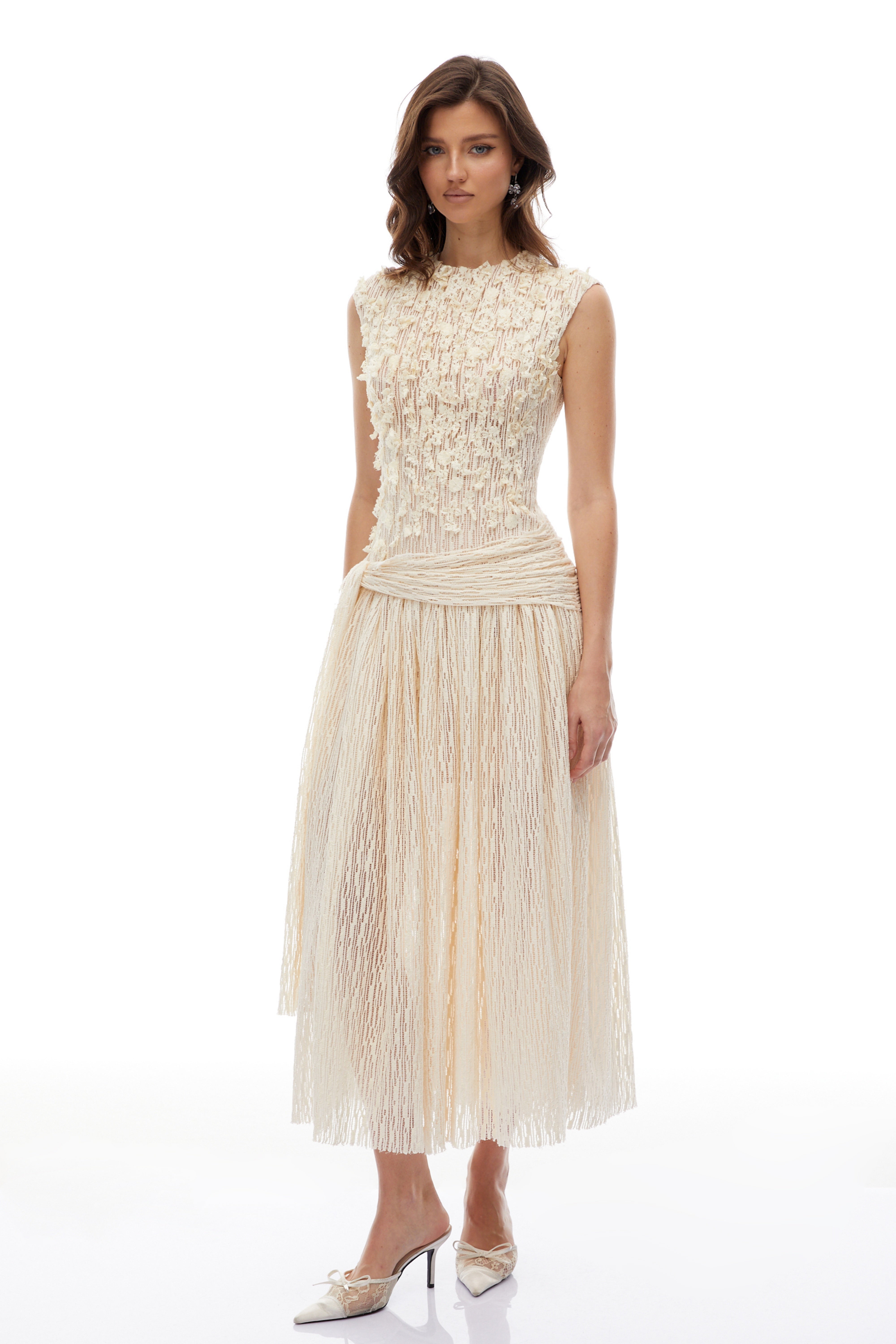 3D Petal Textured Midi Dress