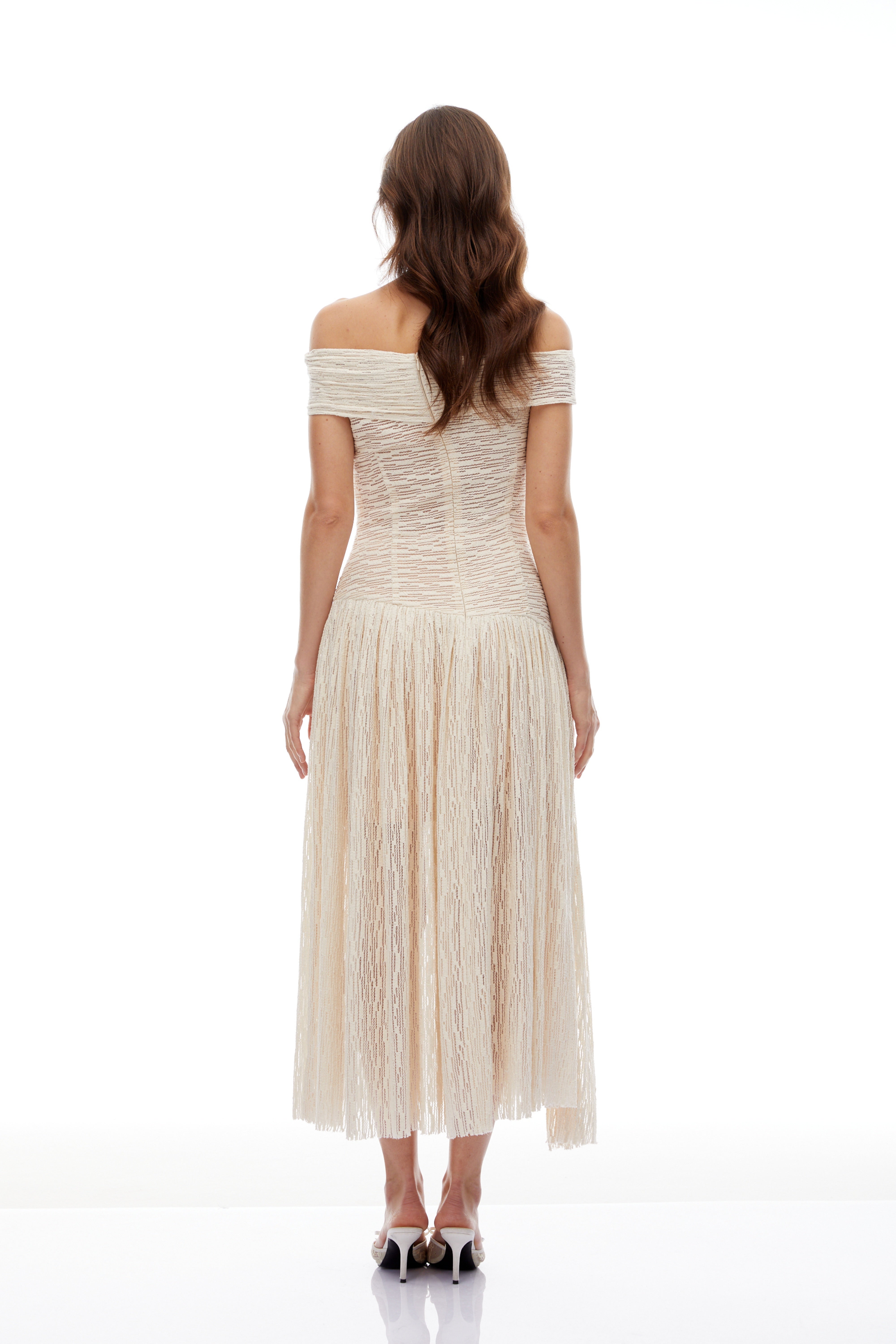 Asymmetrical Textured Ruched Midi Dress