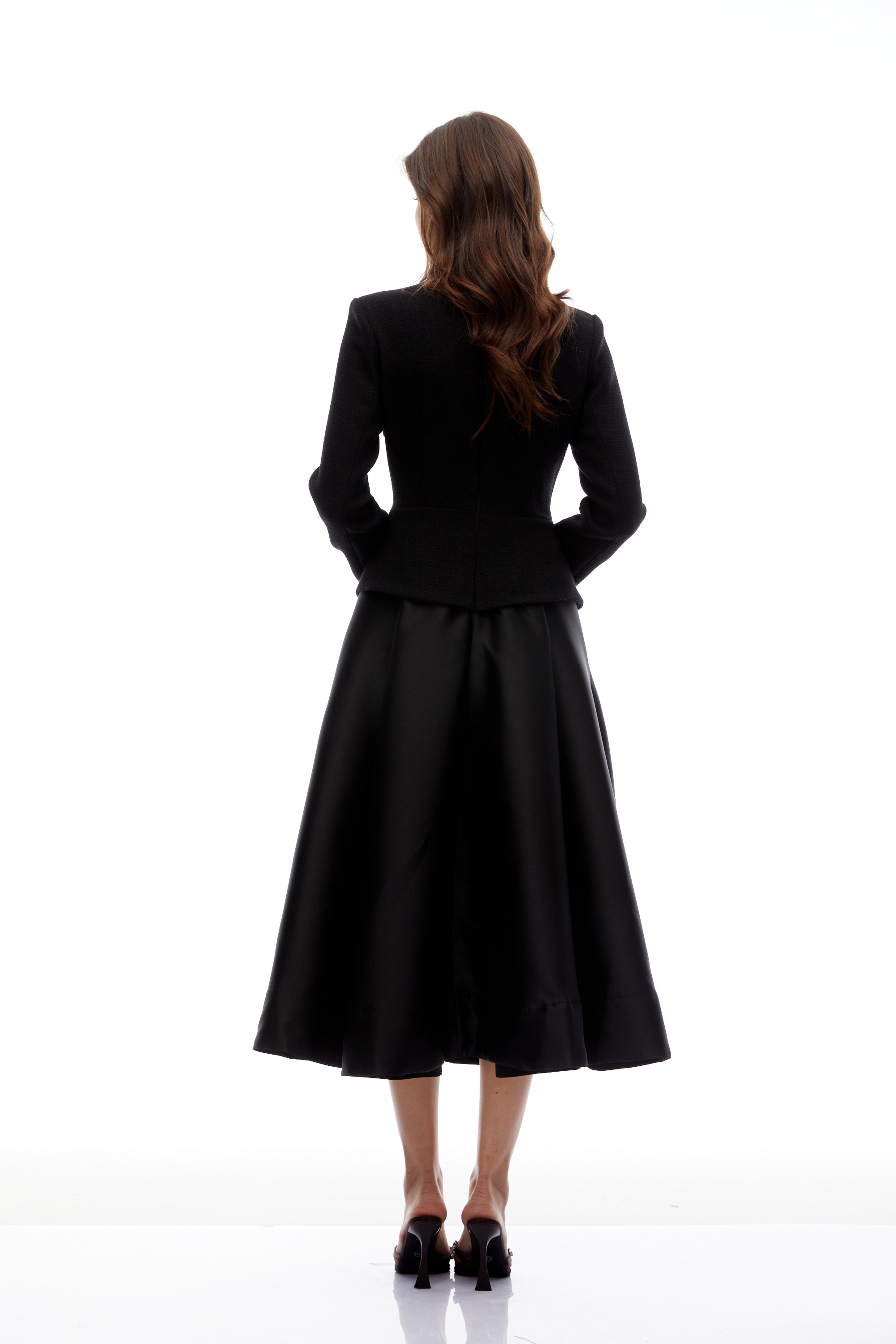 Black High Neck Tweed Midi Dress
