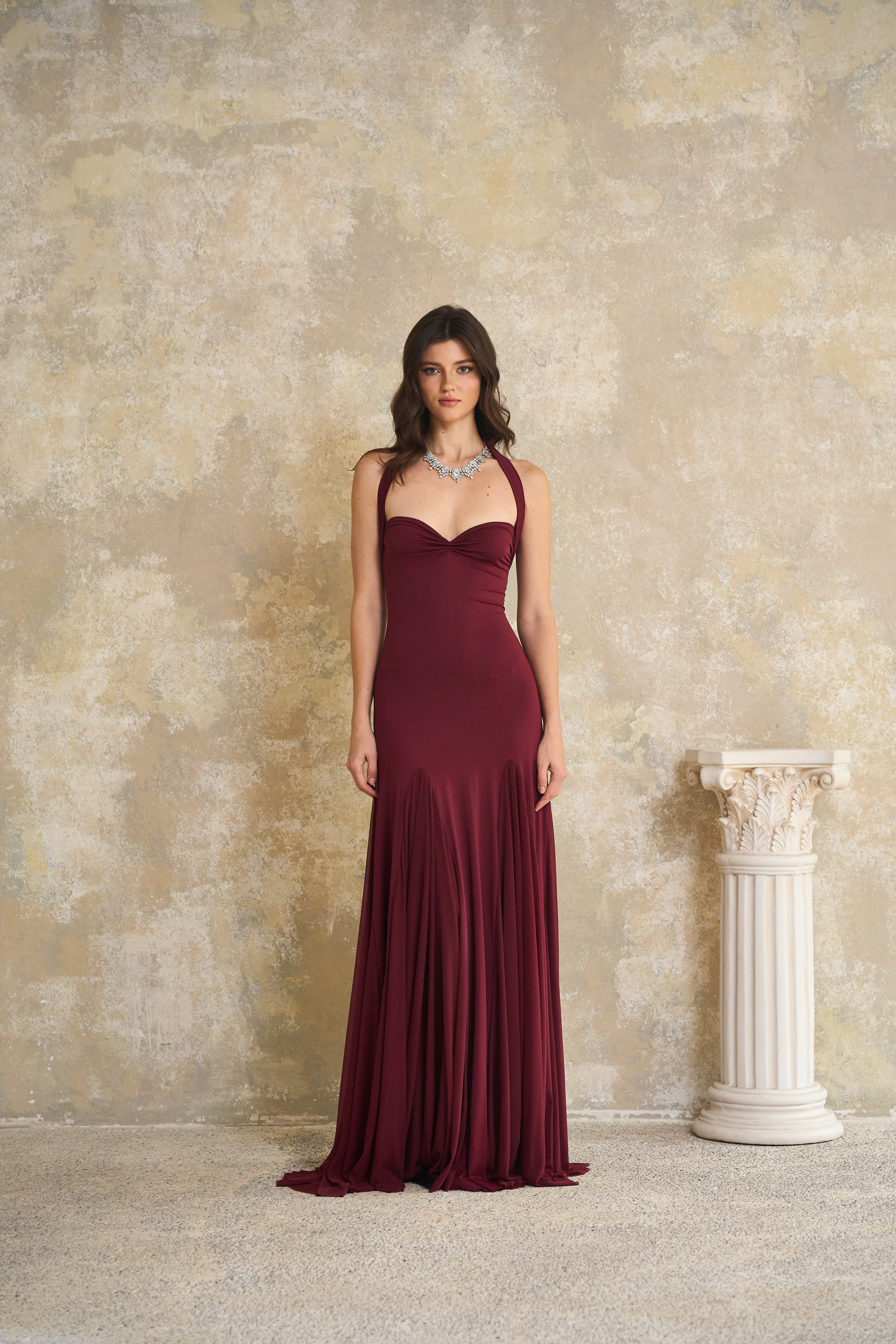 Red Sweetheart Neck Maxi Dress