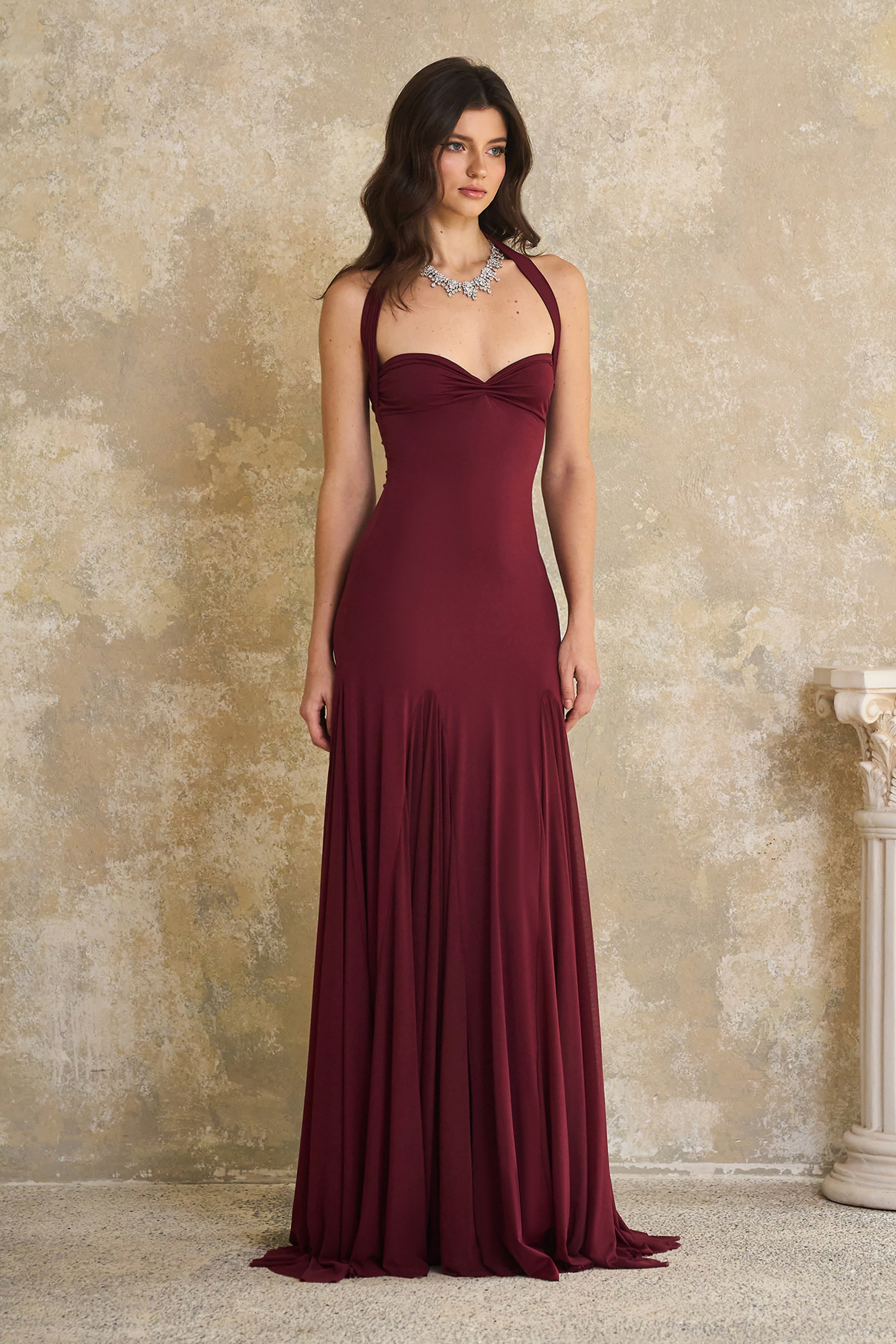 Red Sweetheart Neck Maxi Dress