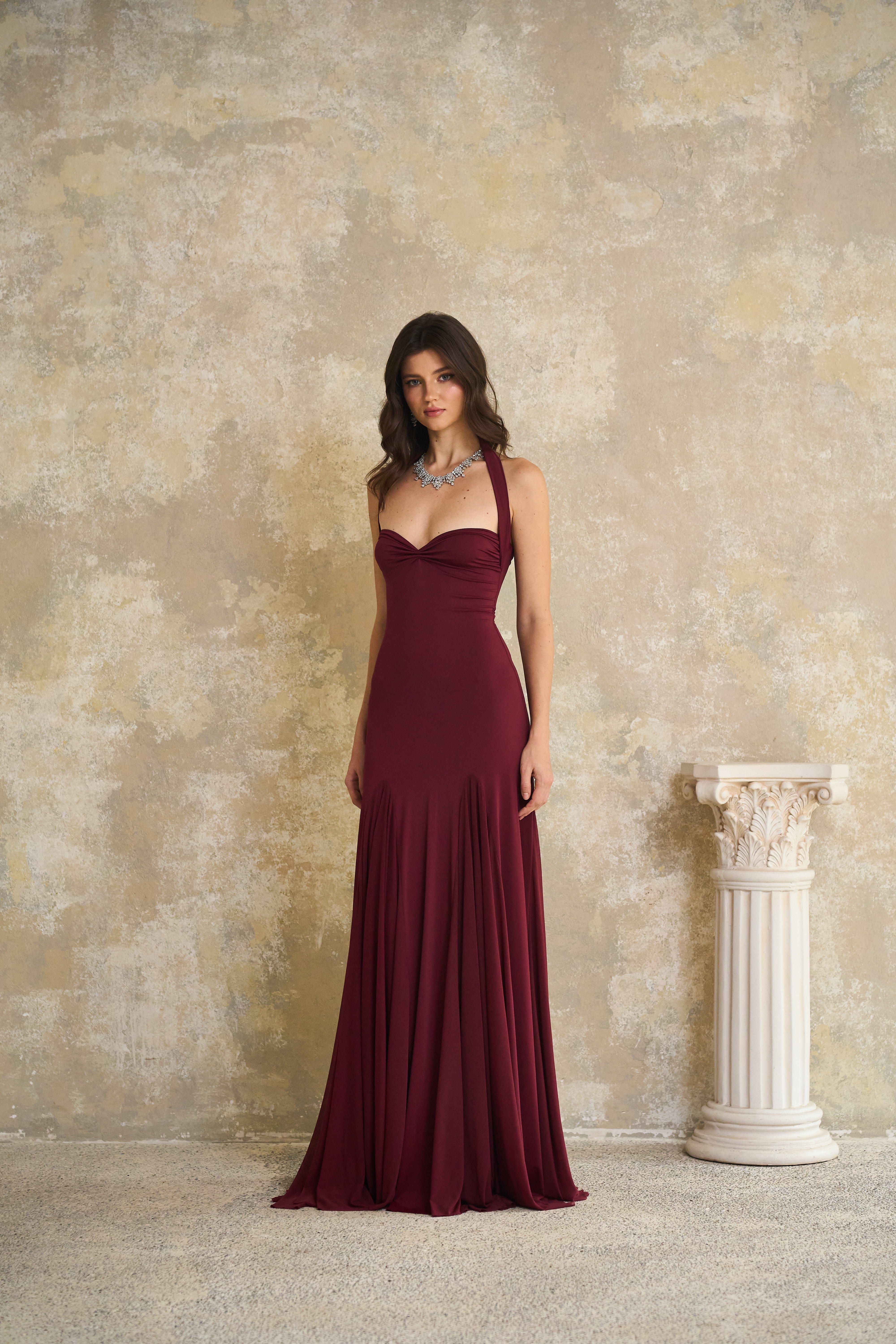 Red Sweetheart Neck Maxi Dress