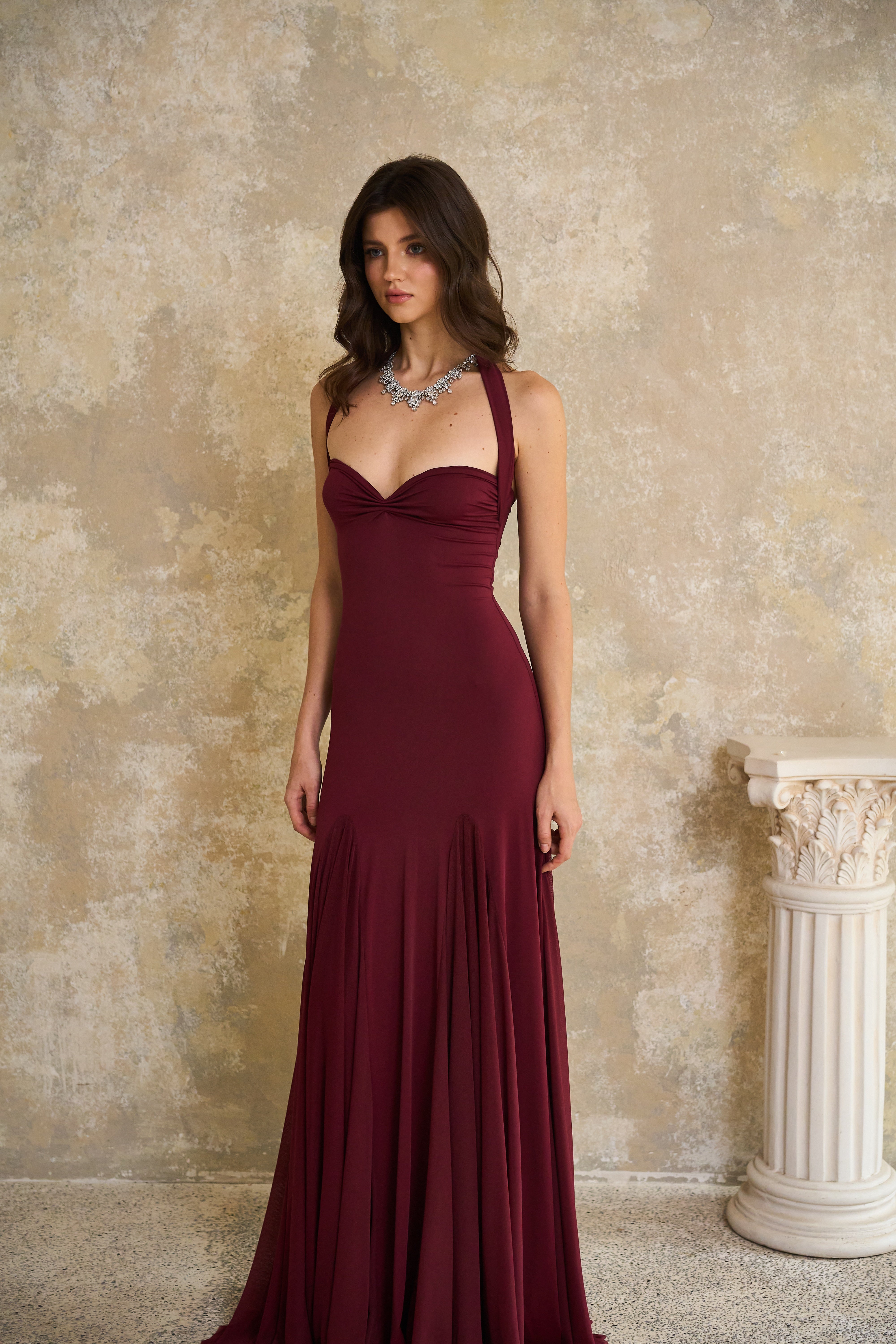 Red Sweetheart Neck Maxi Dress