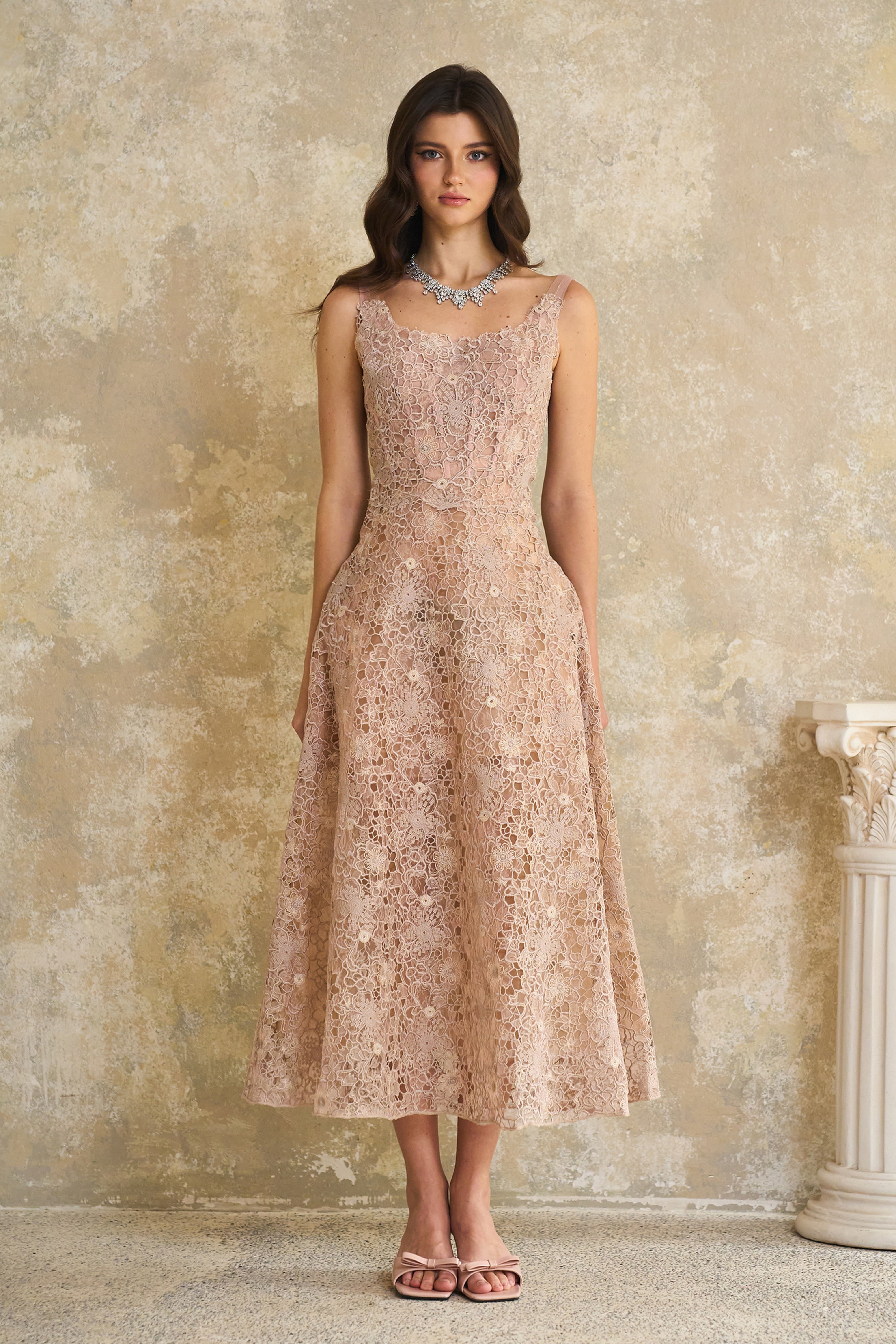 Kristoffer Pink Floral Lace Midi Dress – Miss Rosier - Women's