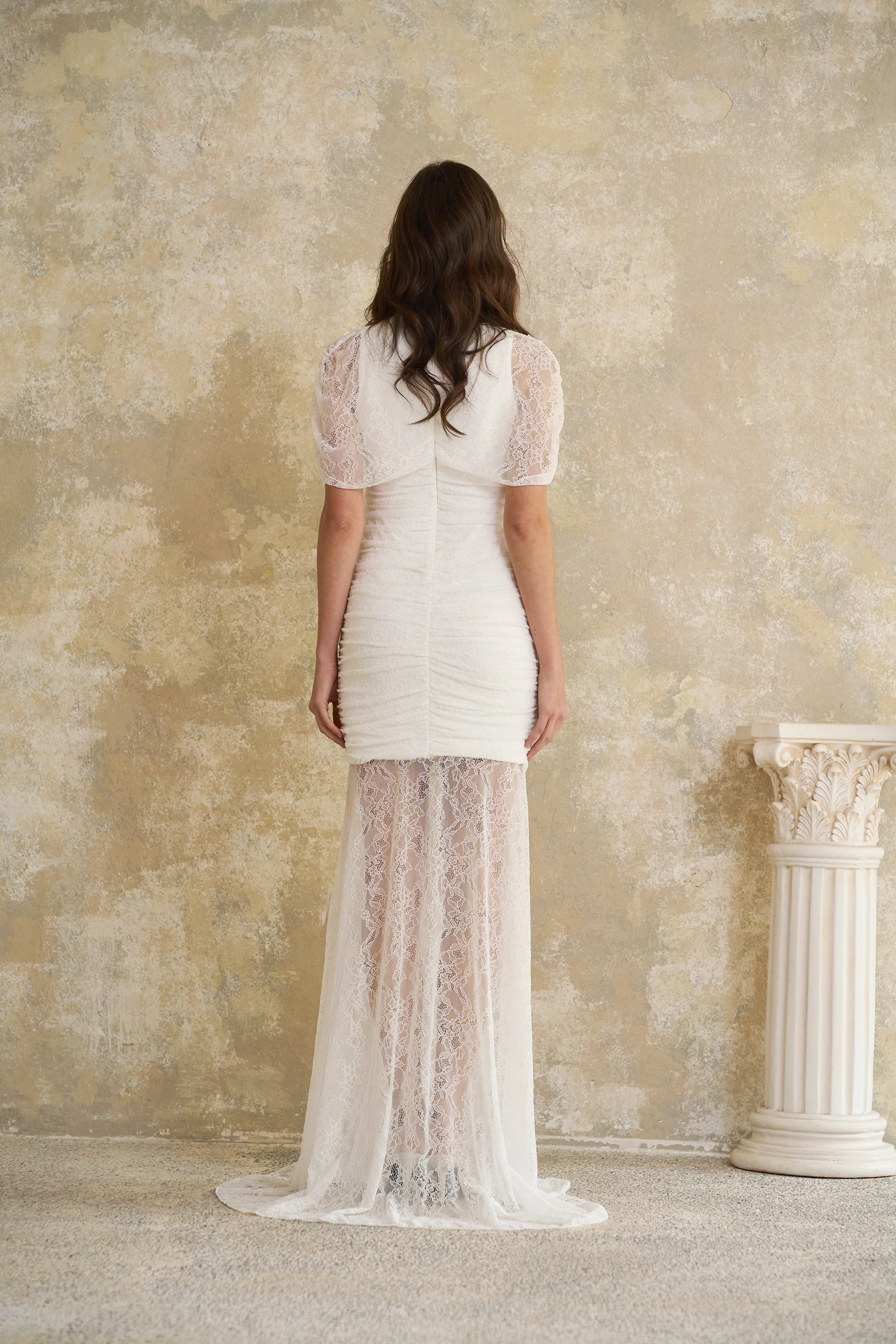 Asymmetrical Ruched Lace Dress