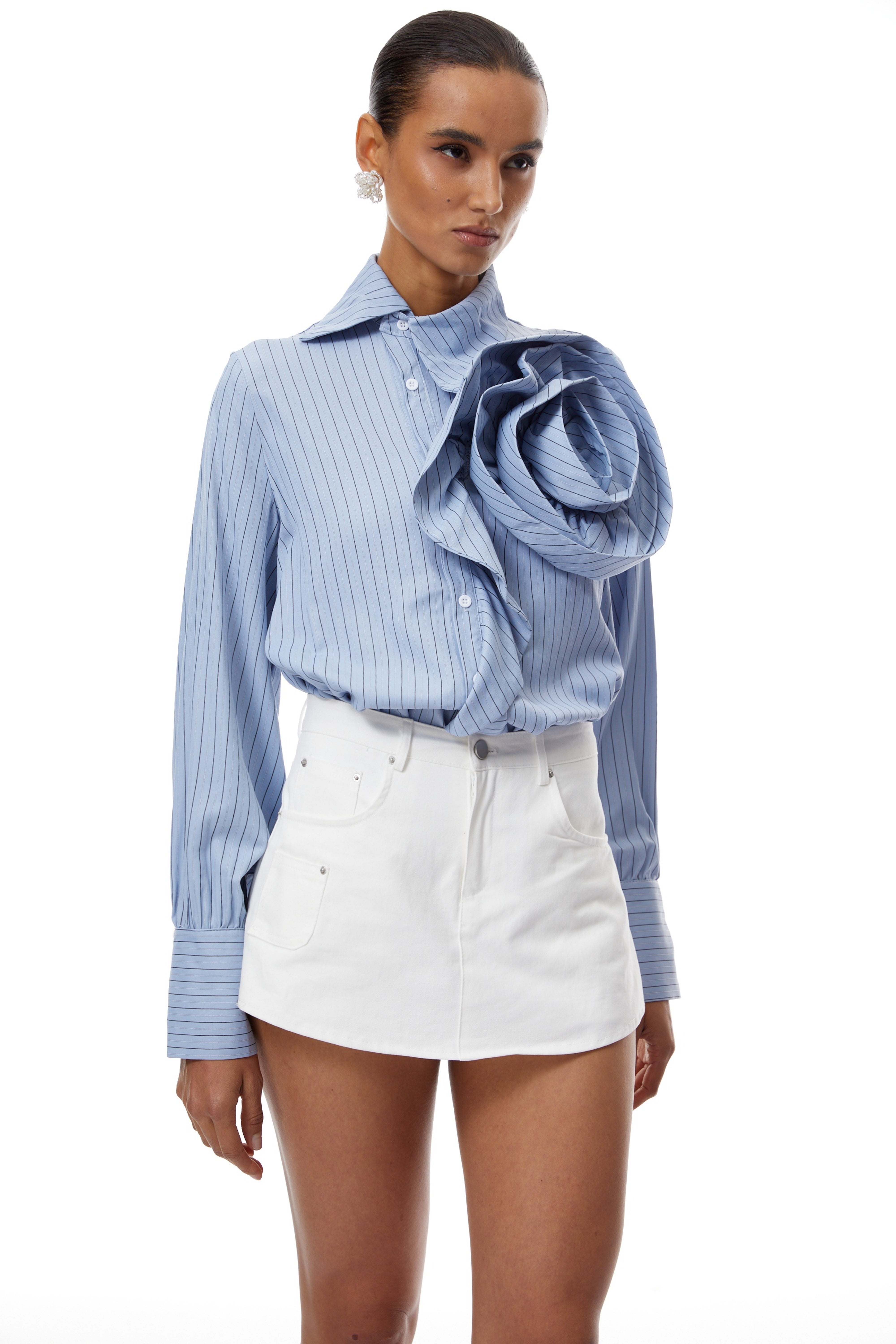 Blue 3D Petal Pinstriped Shirt
