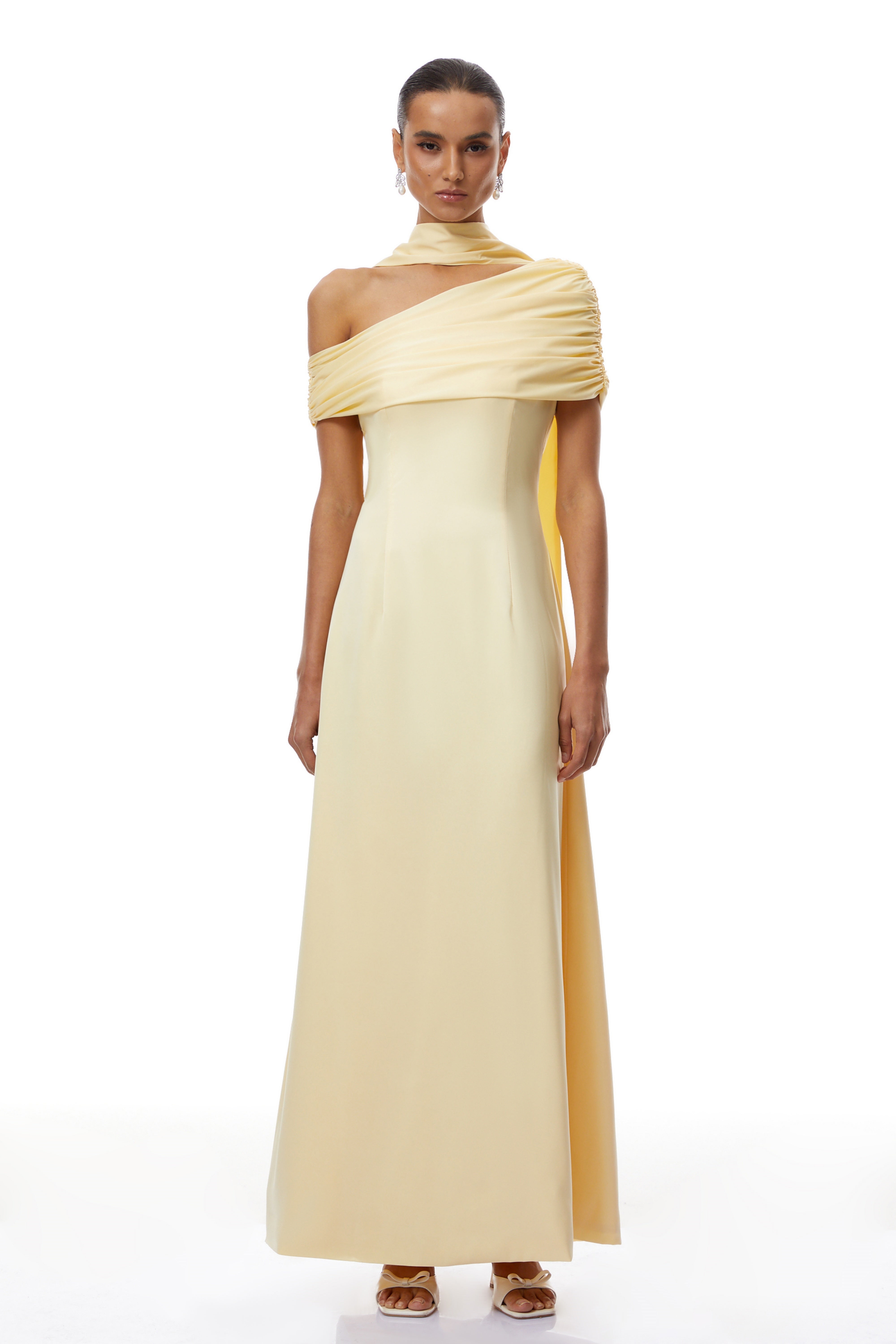 Yellow One Shoulder Satin Maxi Dress