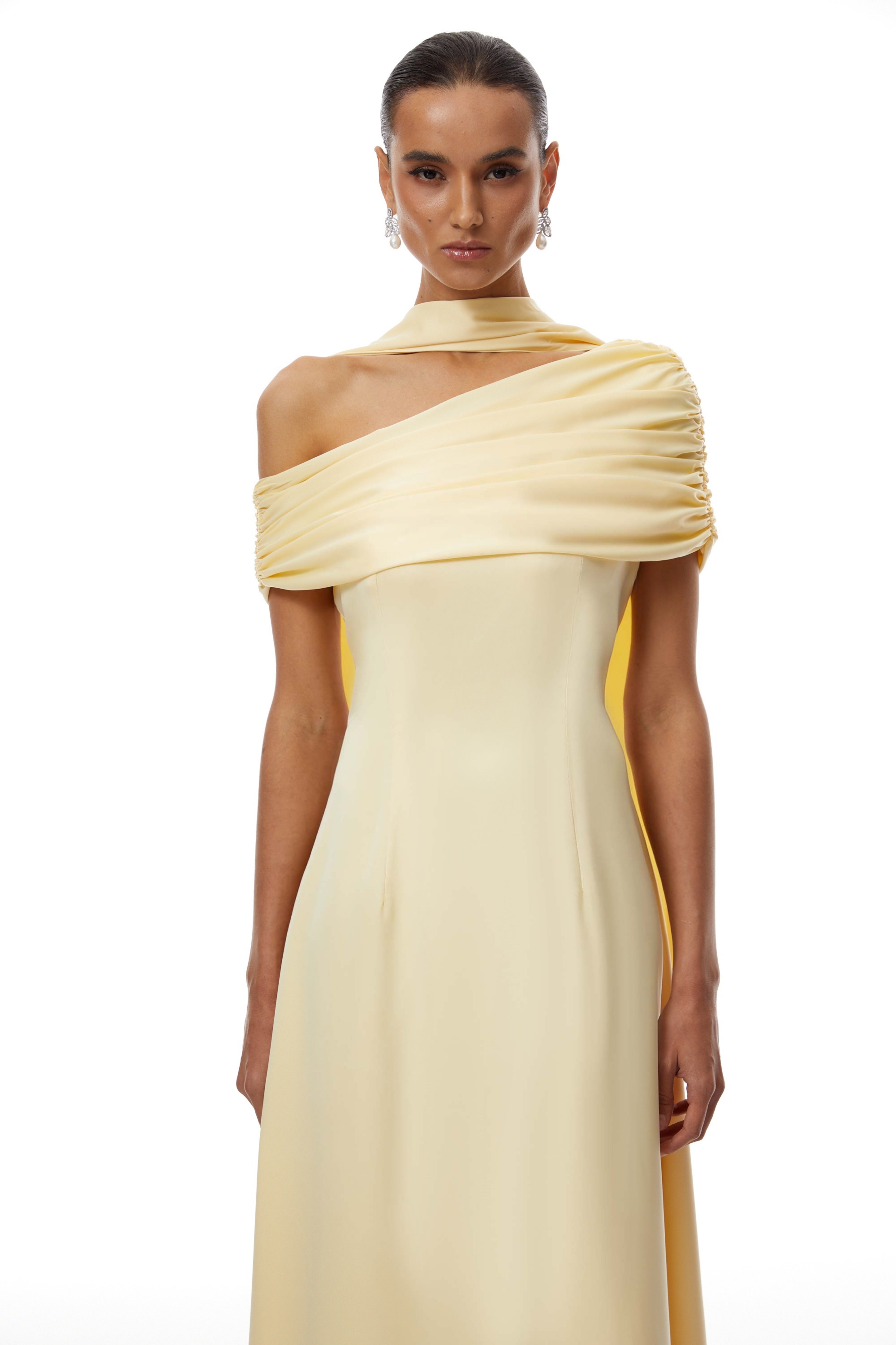 Yellow One Shoulder Satin Maxi Dress