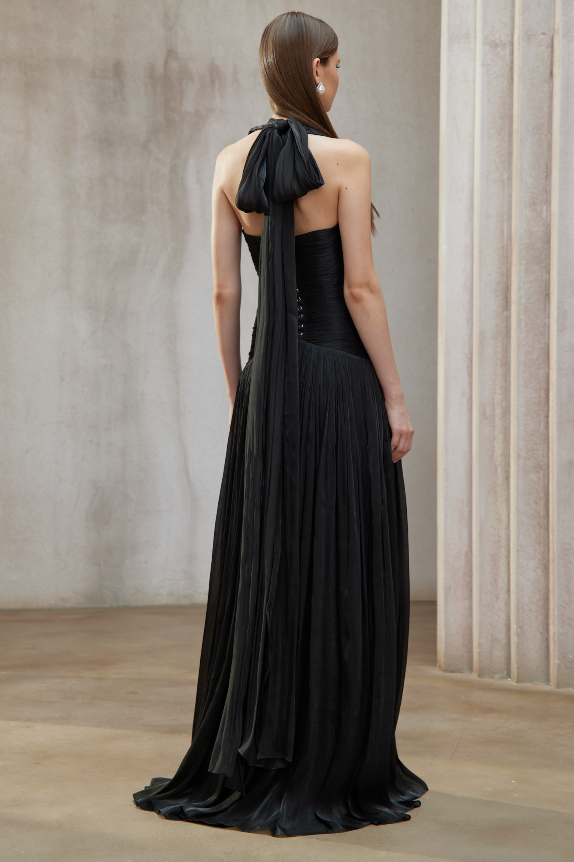 Black Gathered Maxi Dress