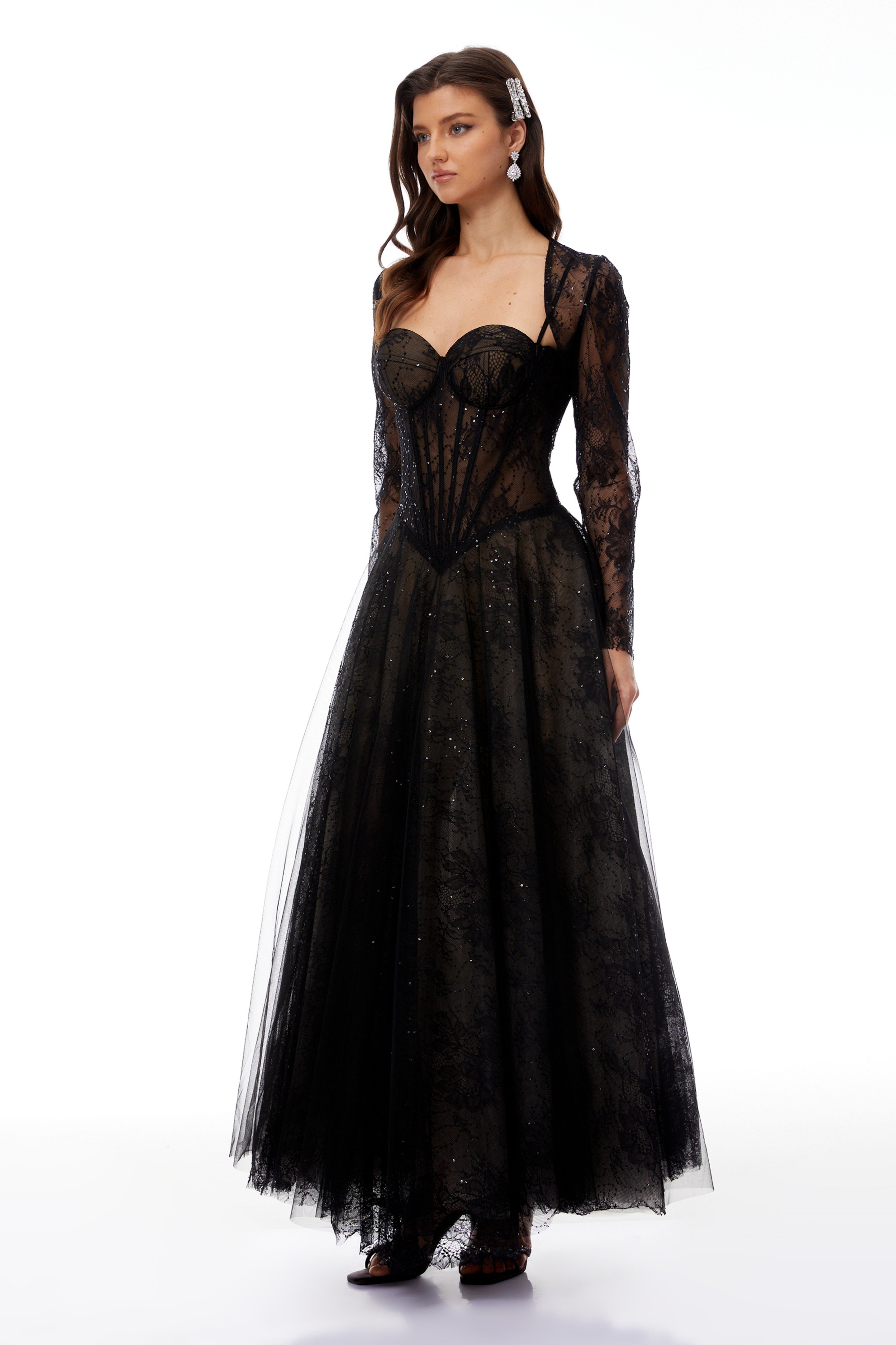 Black Lace Corset Maxi Dress
