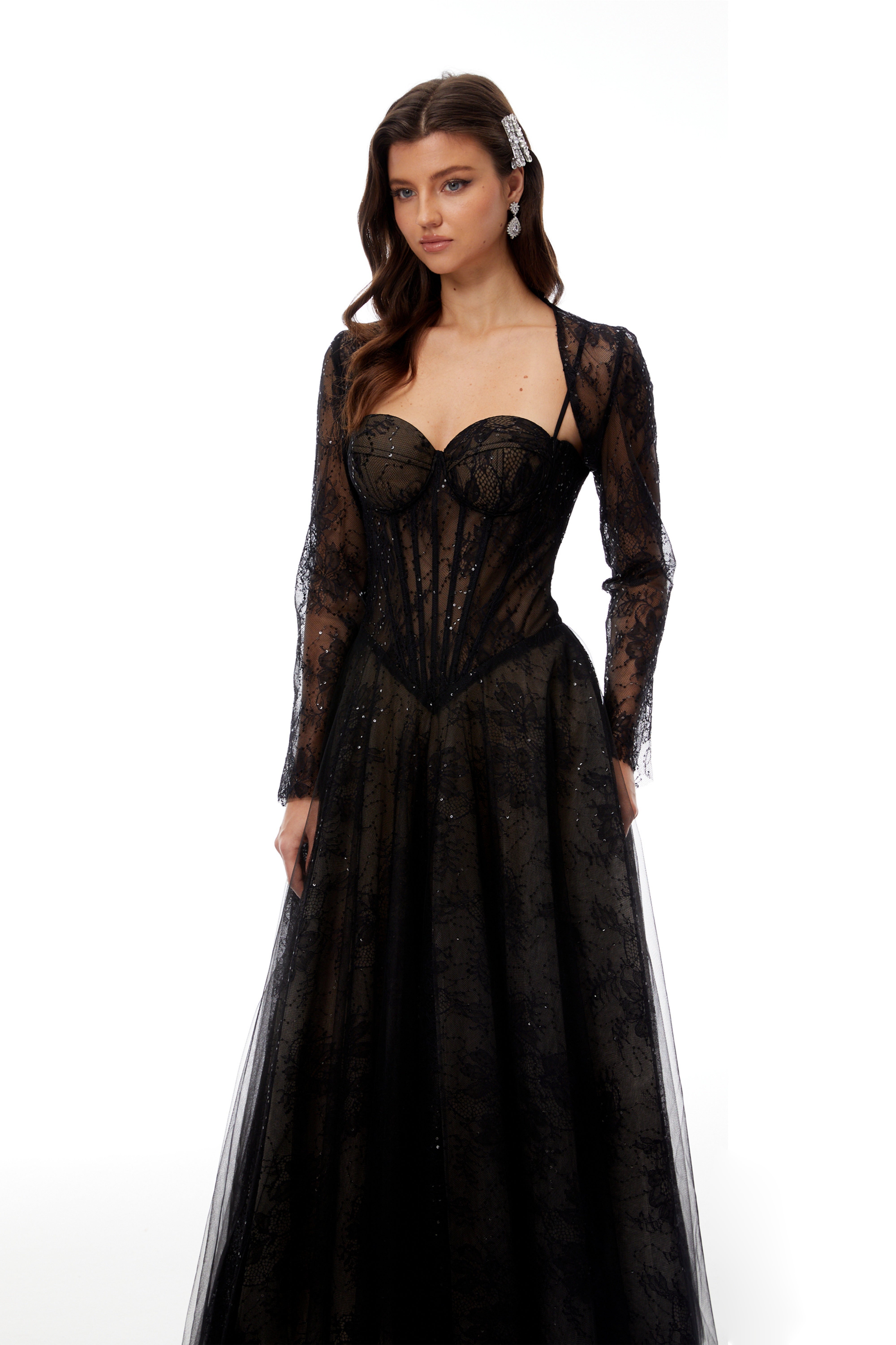 Black Lace Corset Maxi Dress