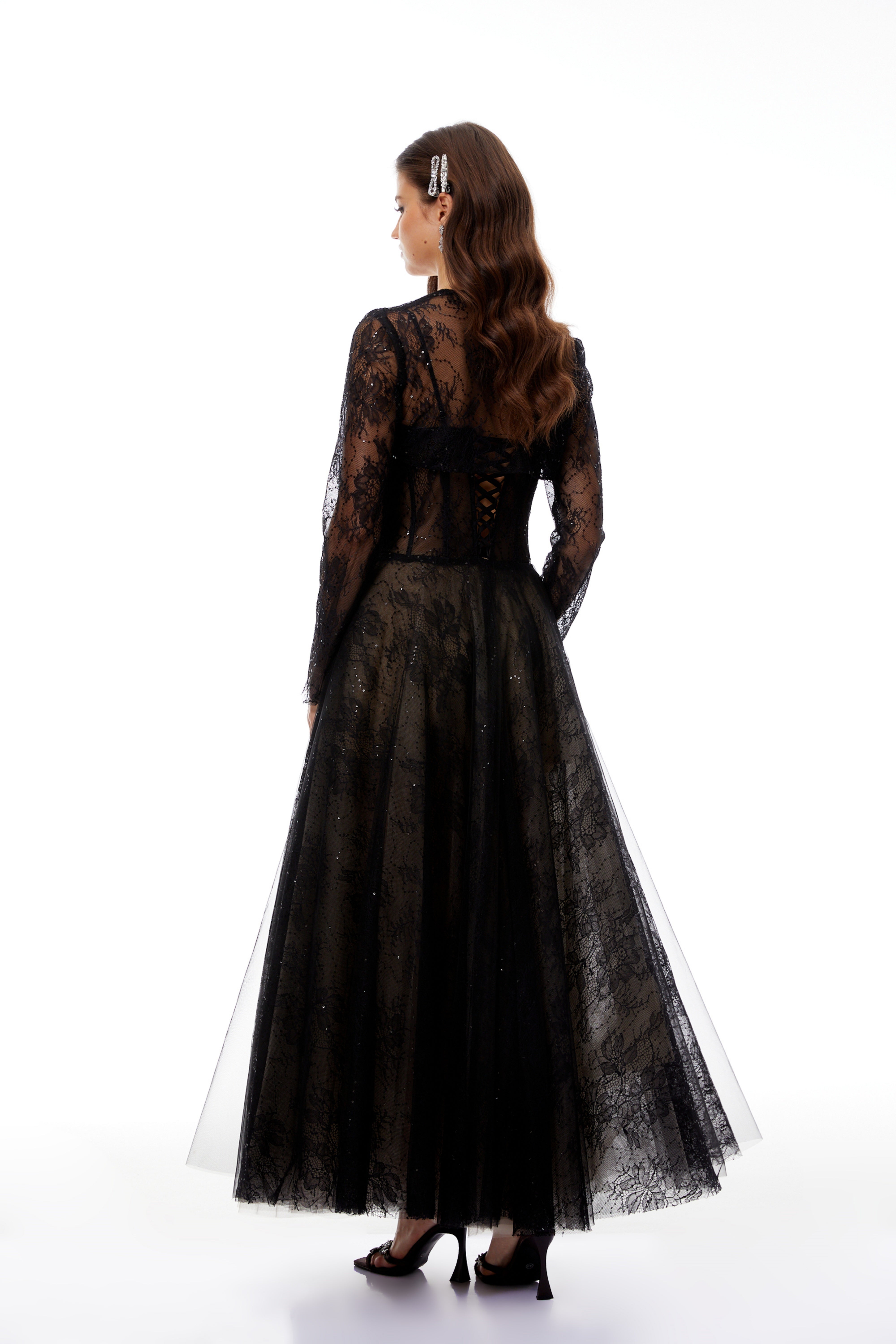 Black Lace Corset Maxi Dress