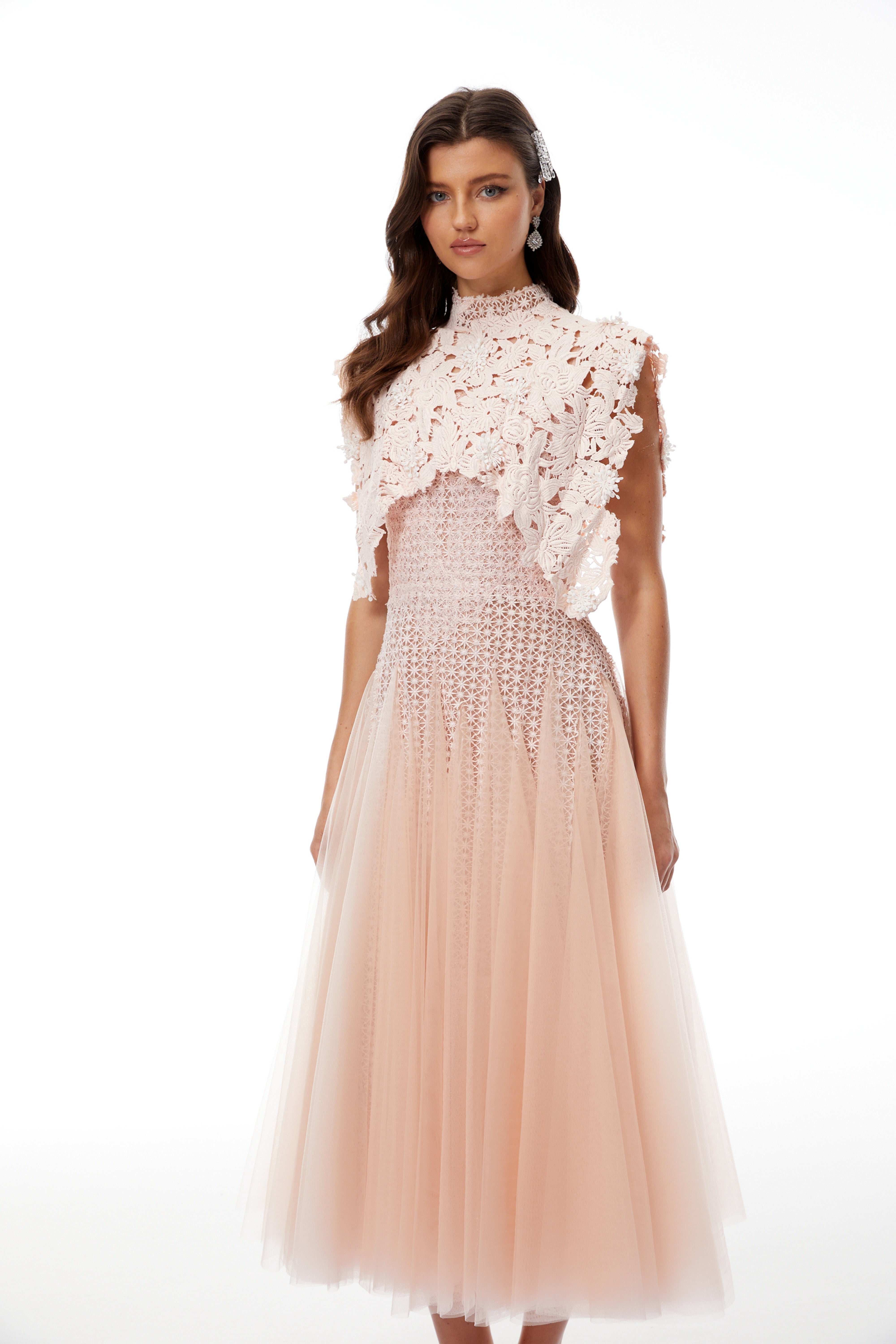 Pink Floral Crochet Midi Dress