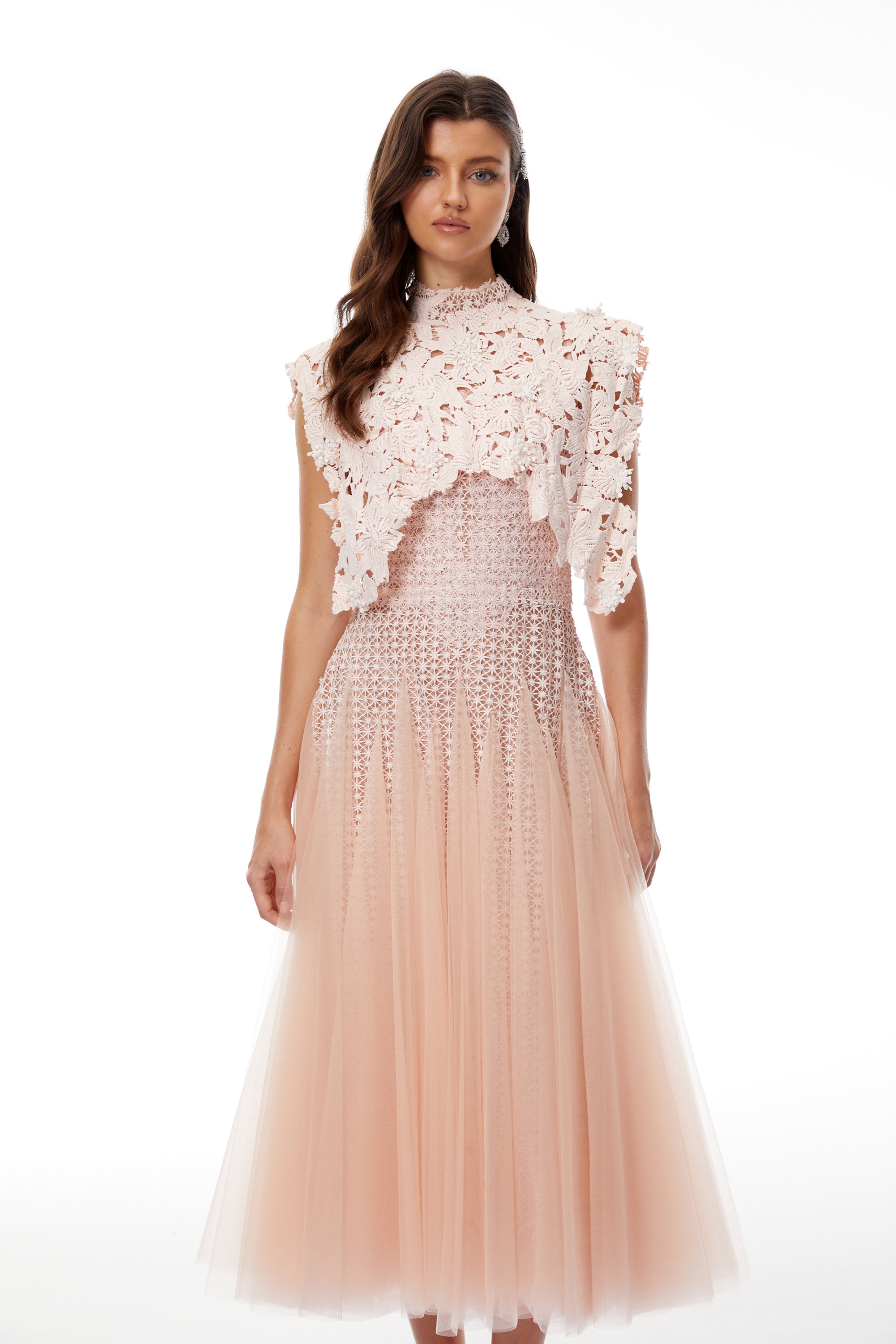 Pink Floral Crochet Midi Dress