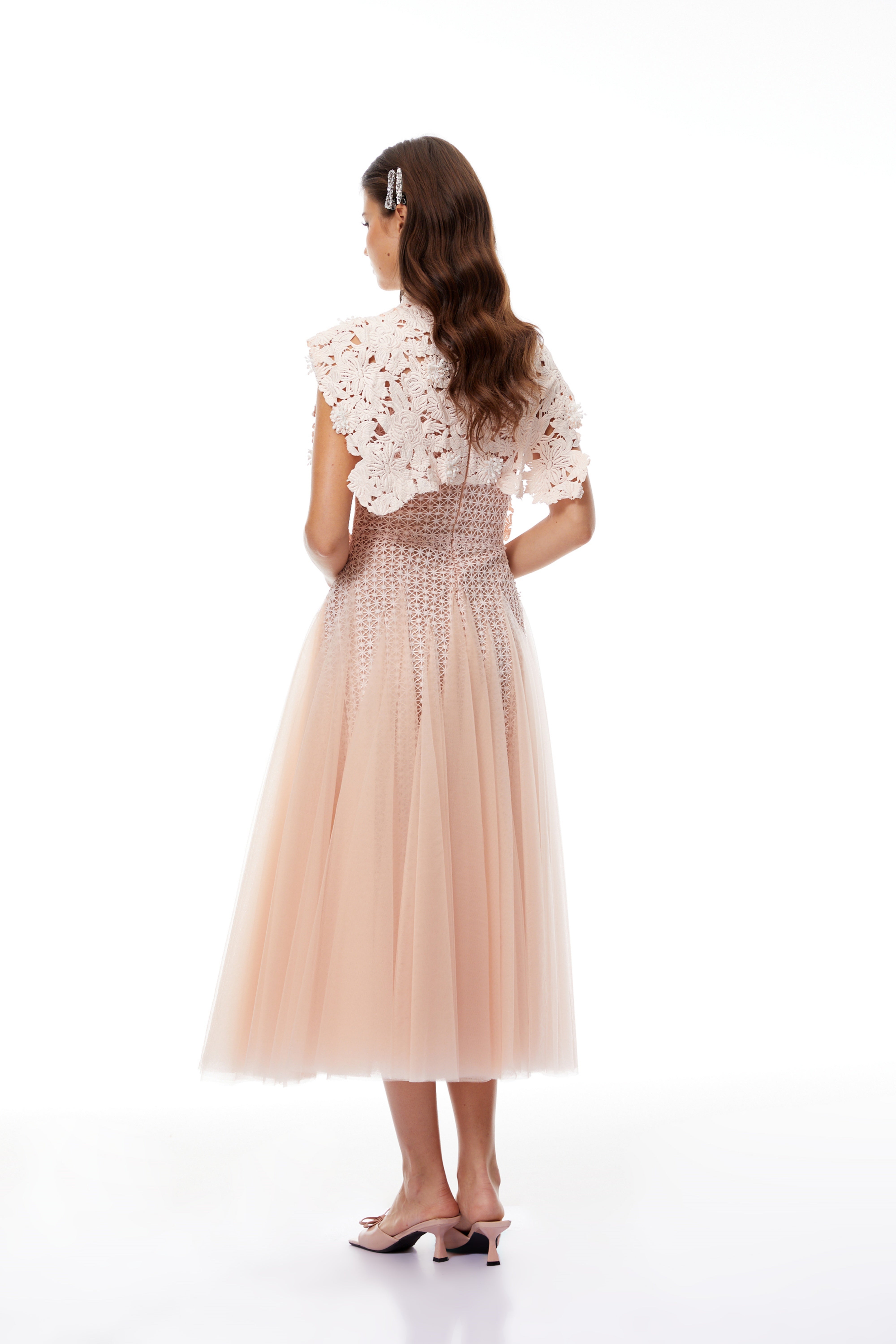 Pink Floral Crochet Midi Dress