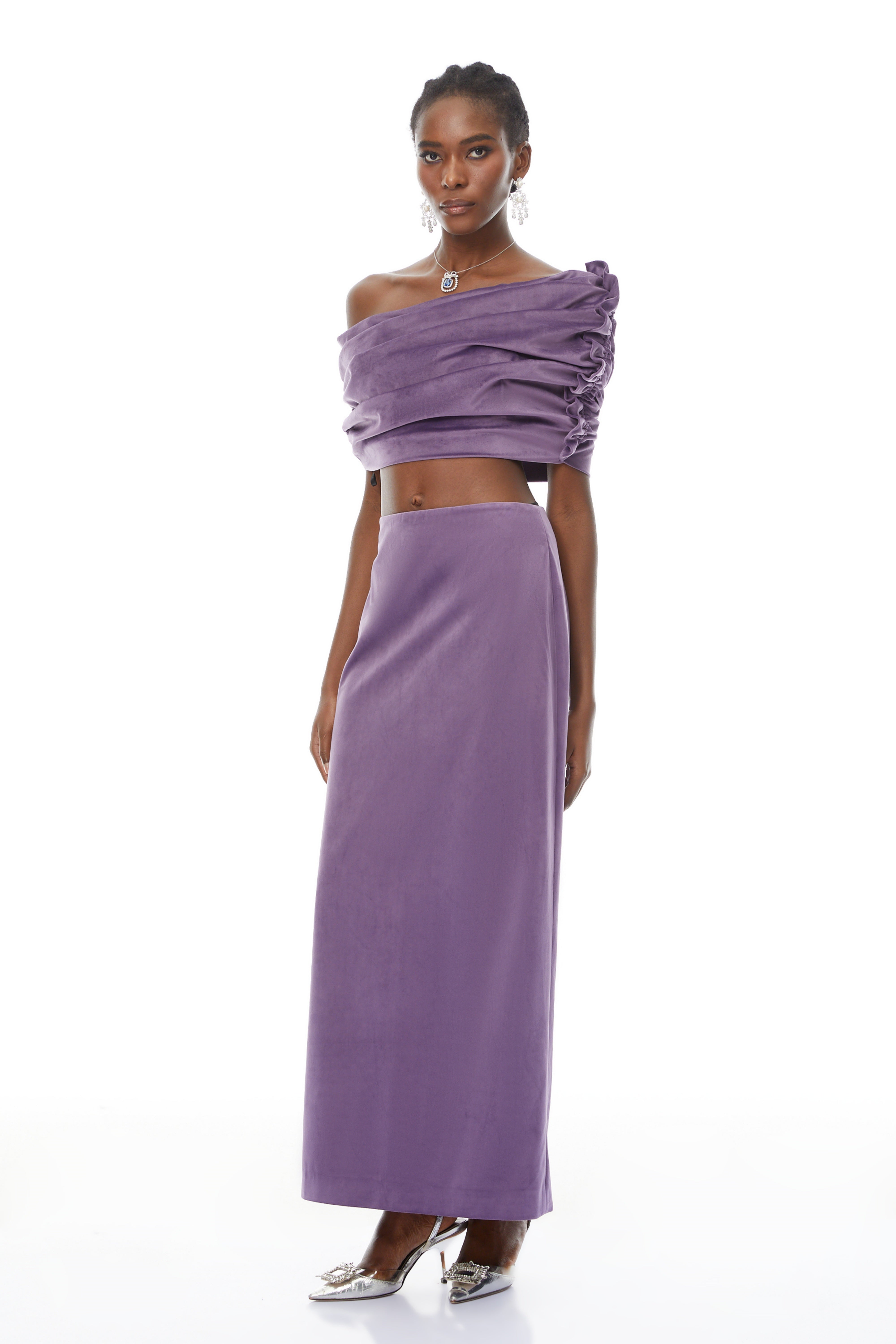 Frederica Purple Asymmetrical Velvet Top & Skirt Set – Miss Rosier