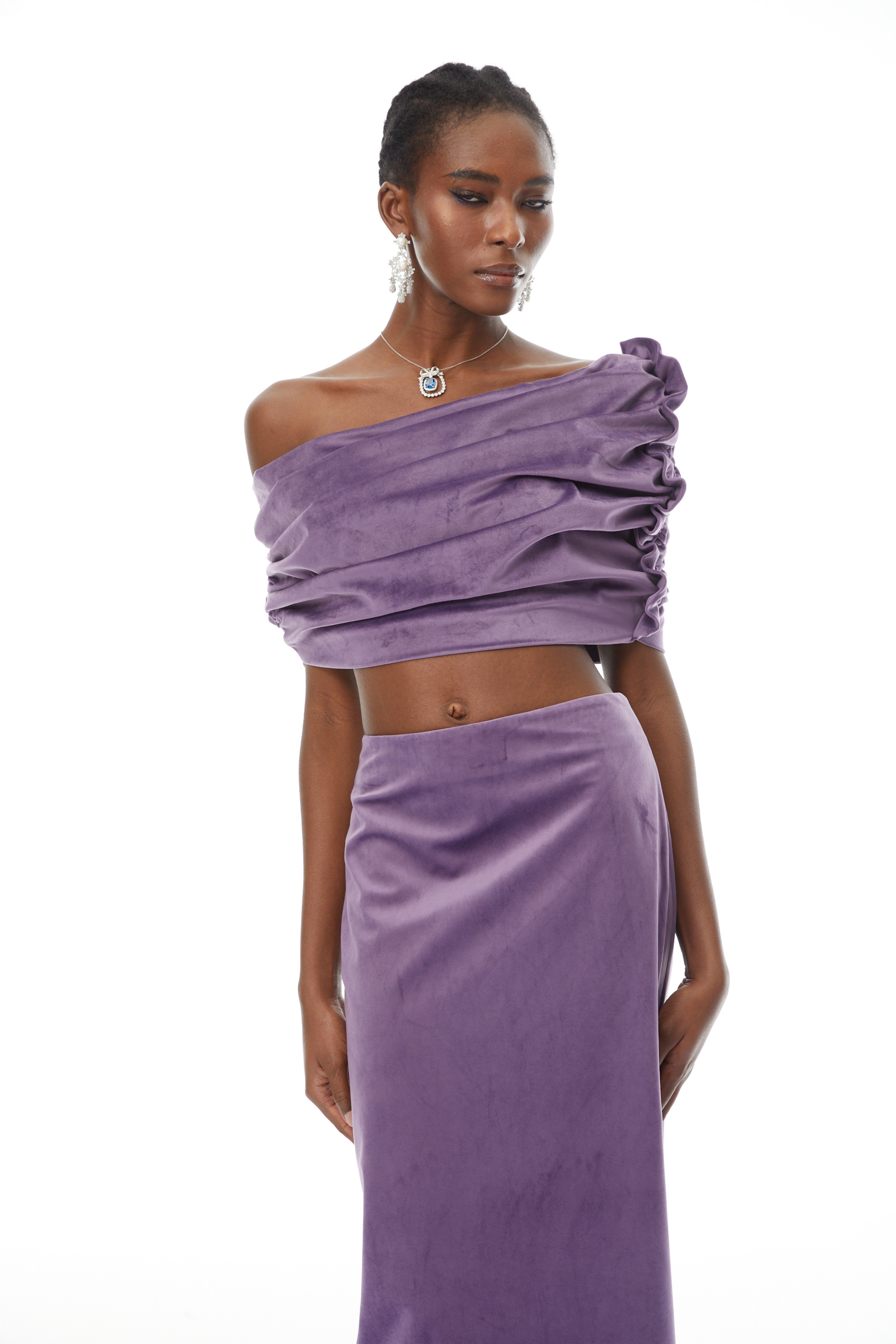 Frederica Purple Asymmetrical Velvet Top & Skirt Set – Miss Rosier