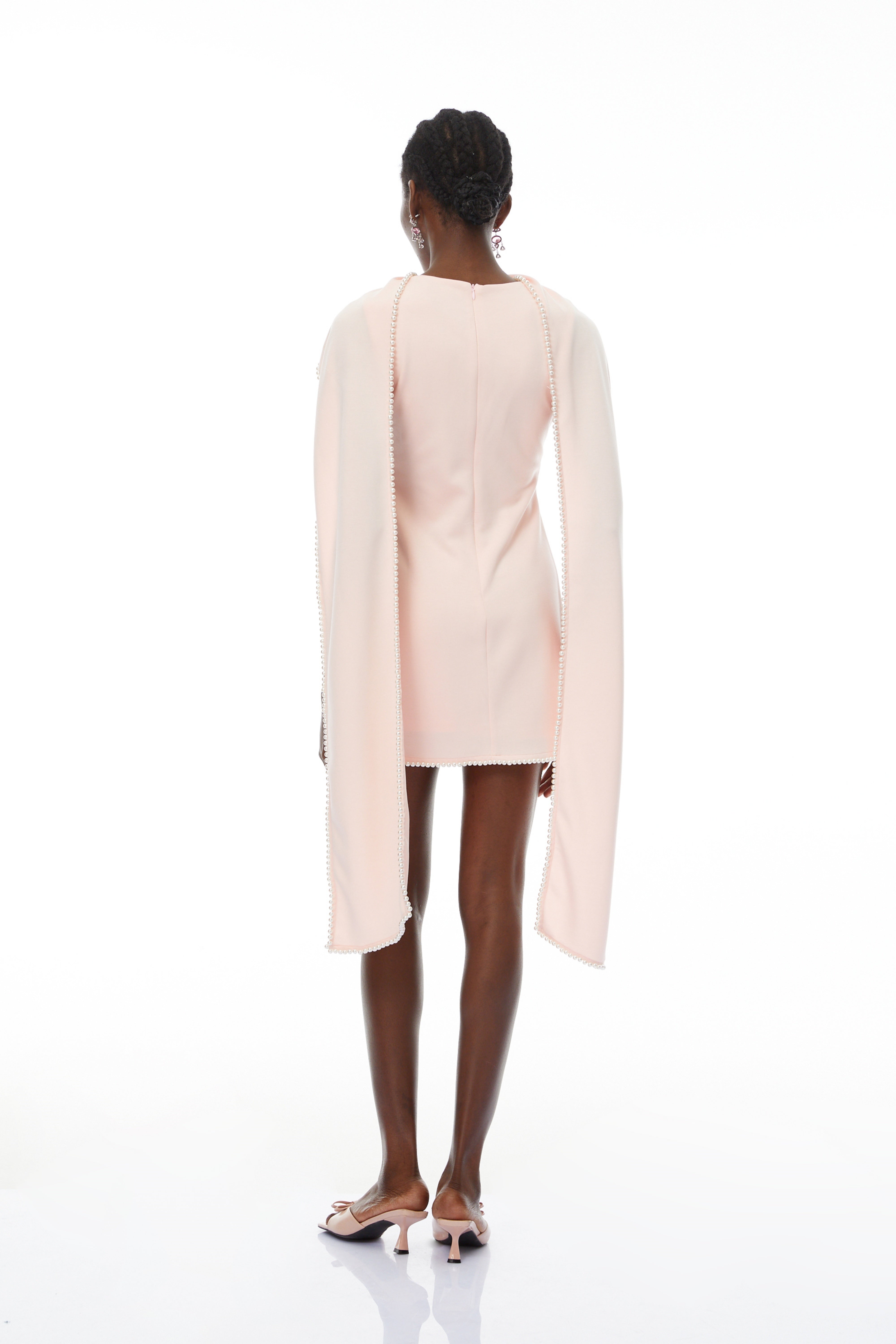 Pink Sleeveless Pearl Trim Mini Dress