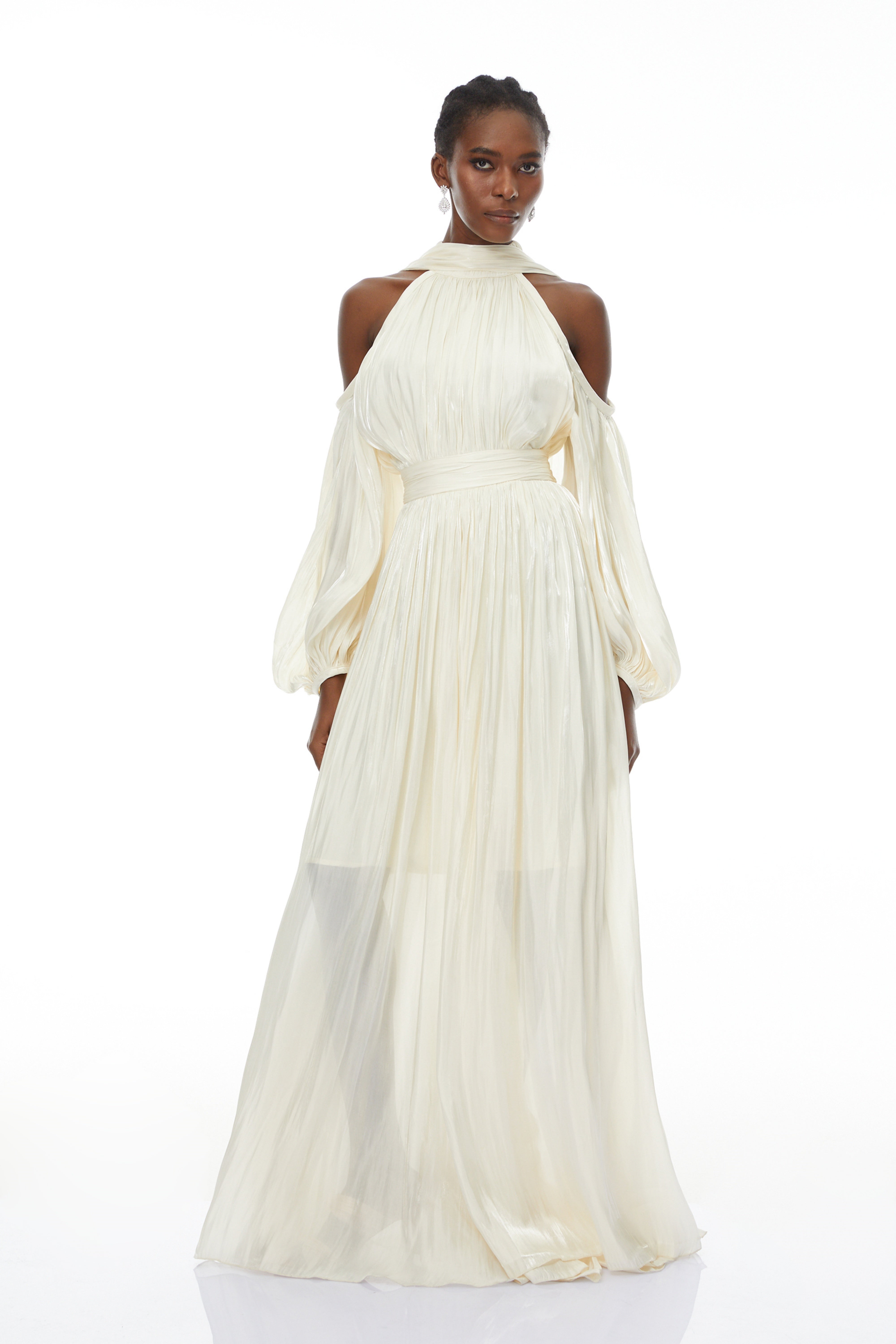 Cold Shoulder Ruched Maxi Dress