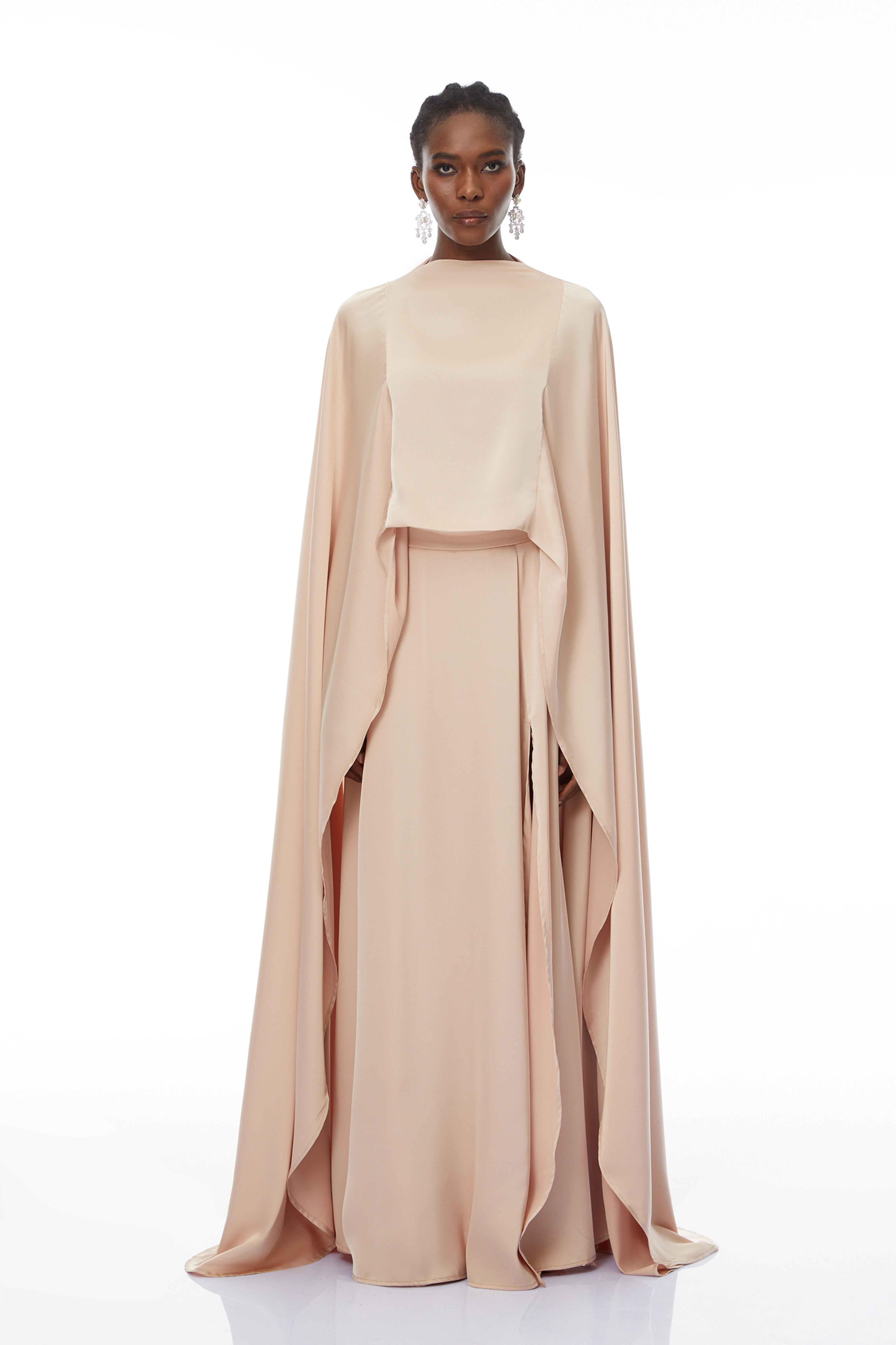 Flared Maxi Dress With Cape