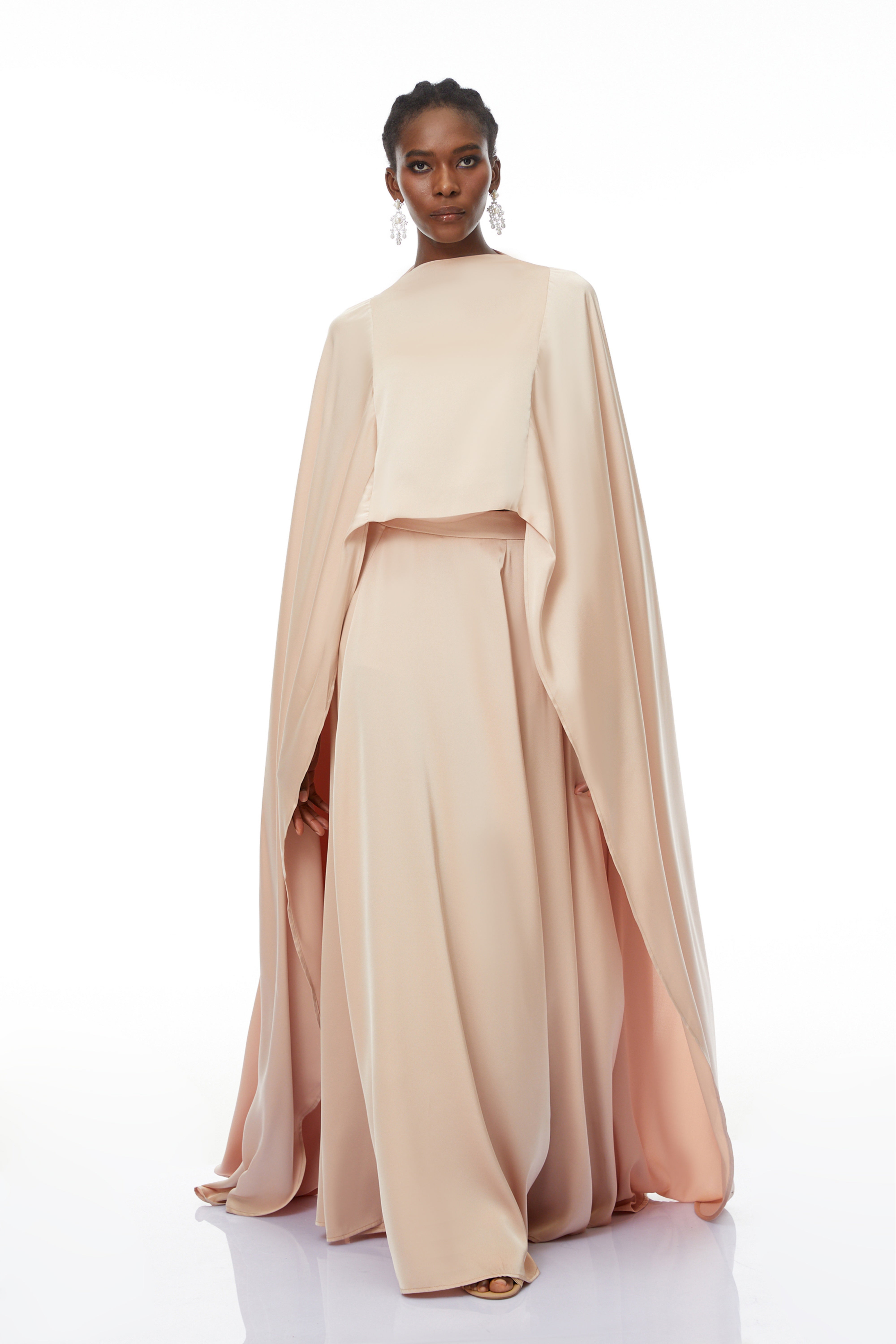 Flared Maxi Dress With Cape