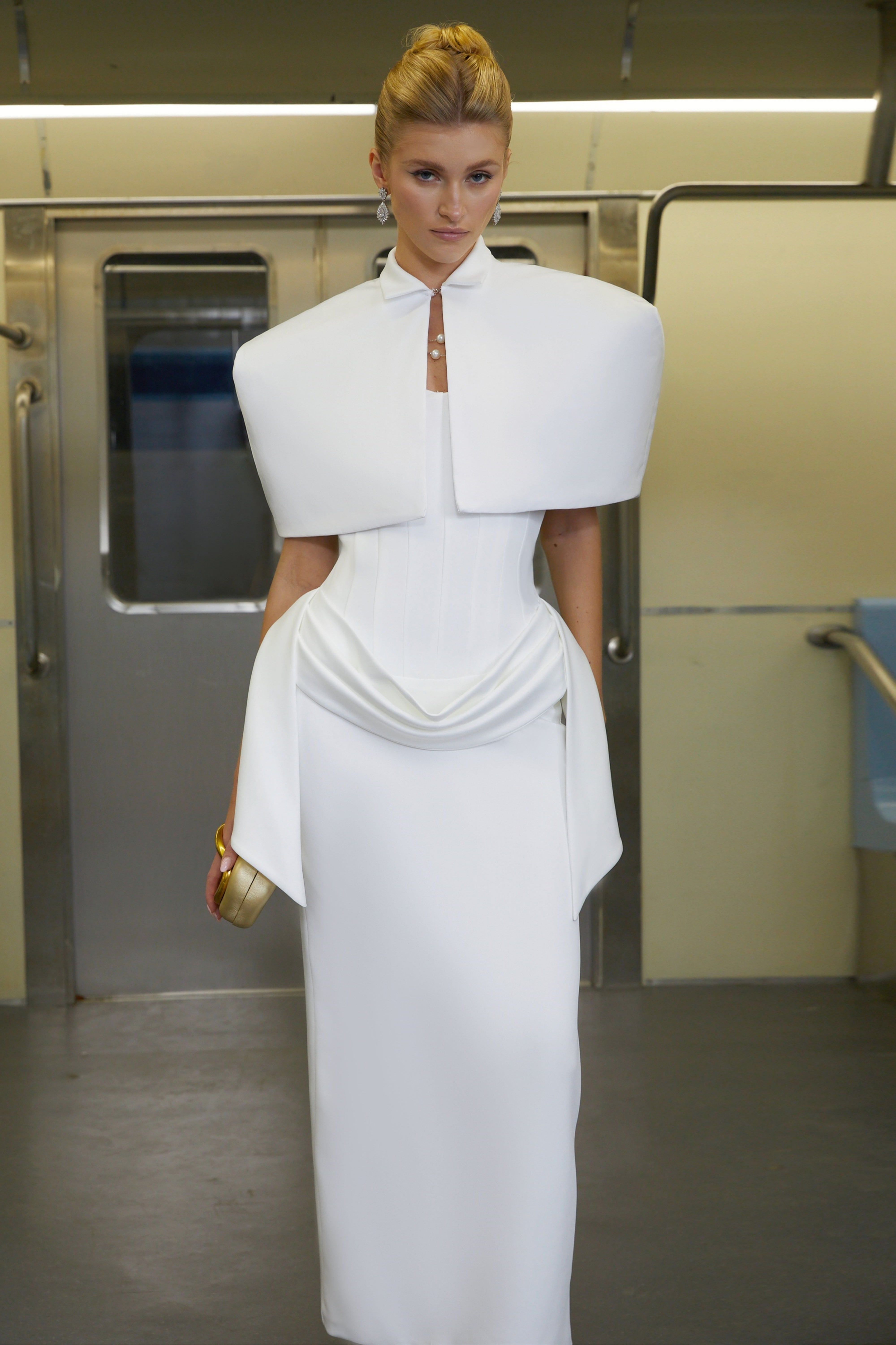White Structured Cape & Corset Dress Set