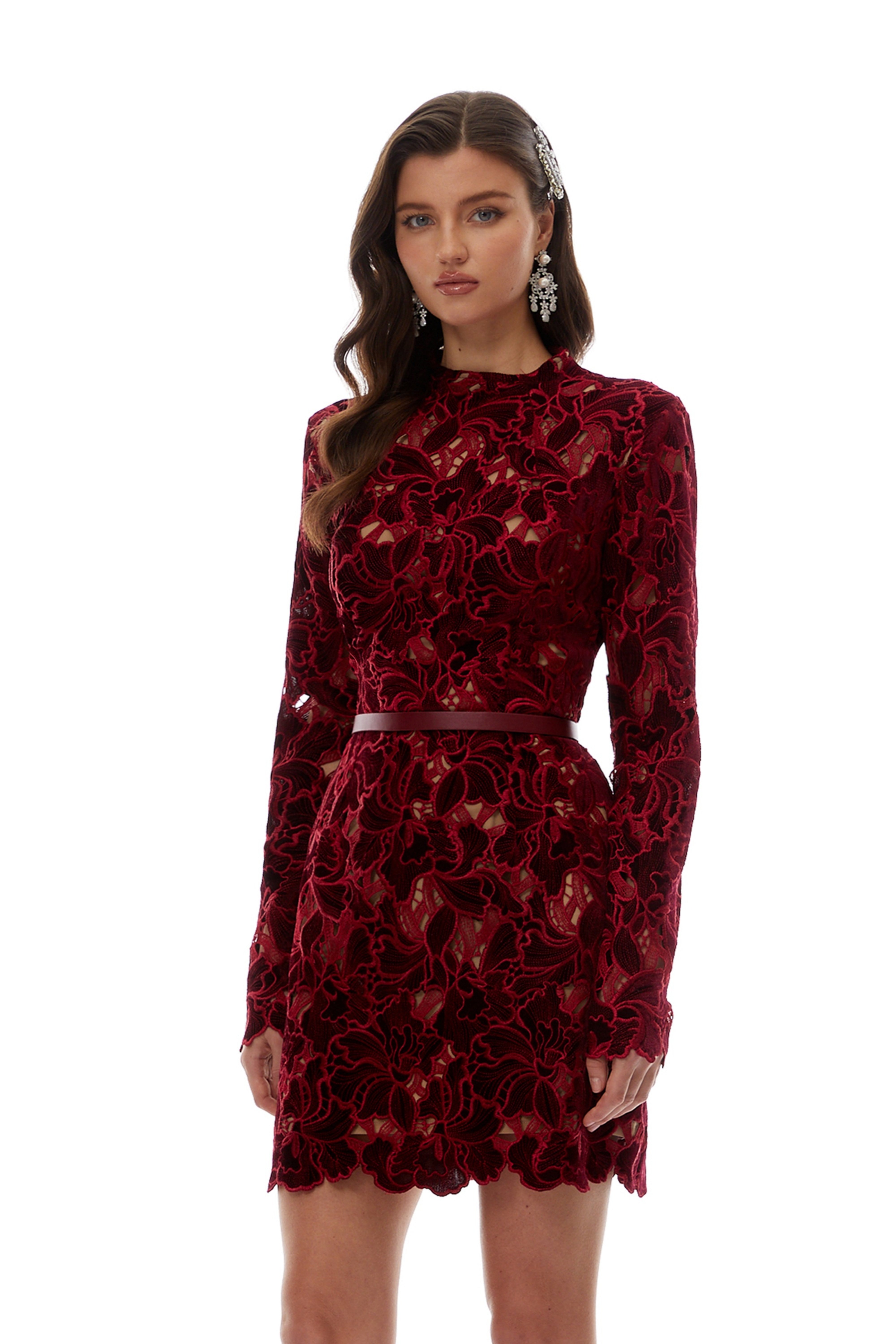 Red Floral Embroidered Mini Dress