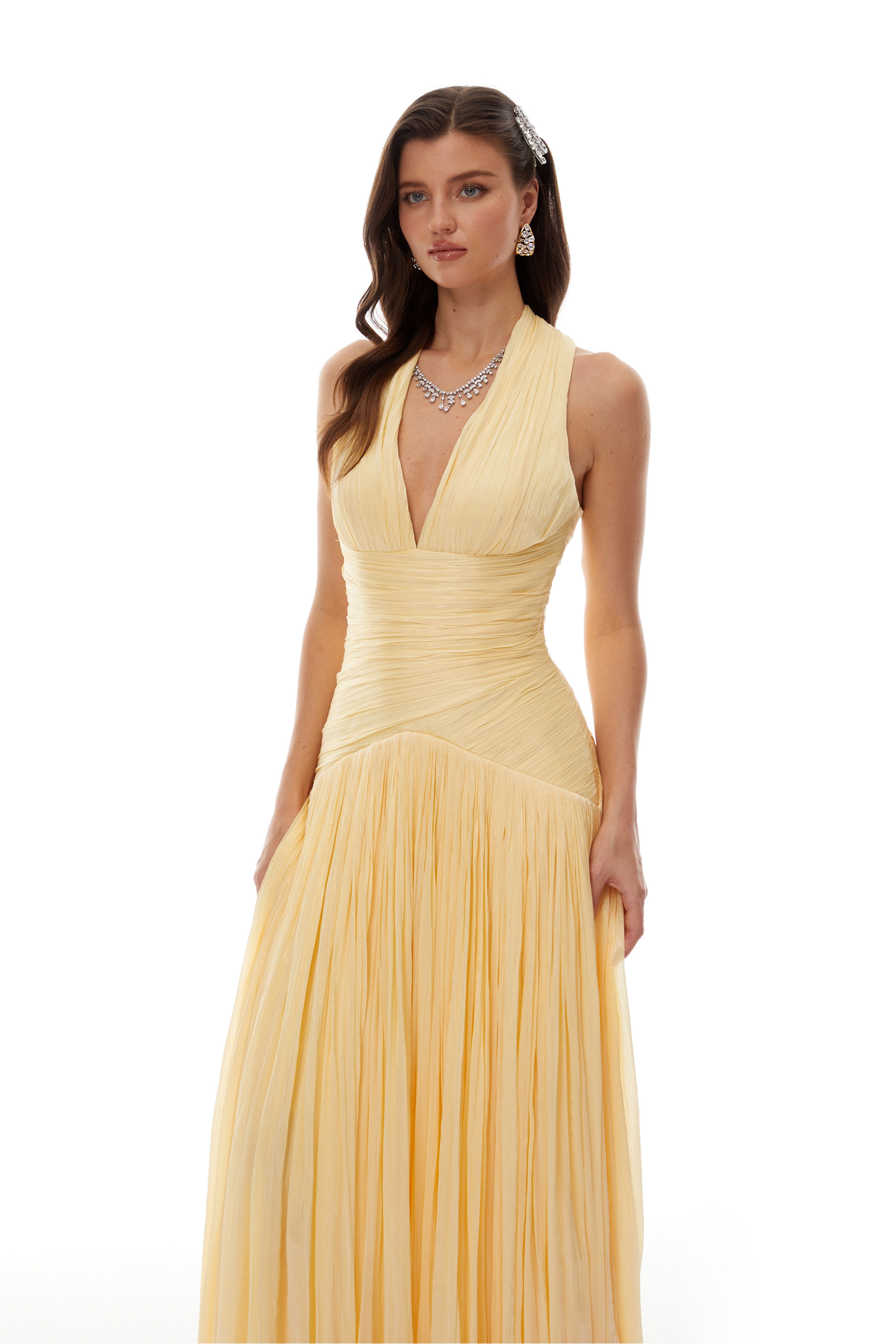 Uranie Yellow Gathered Maxi Dress – Miss Rosier - Women's Online
