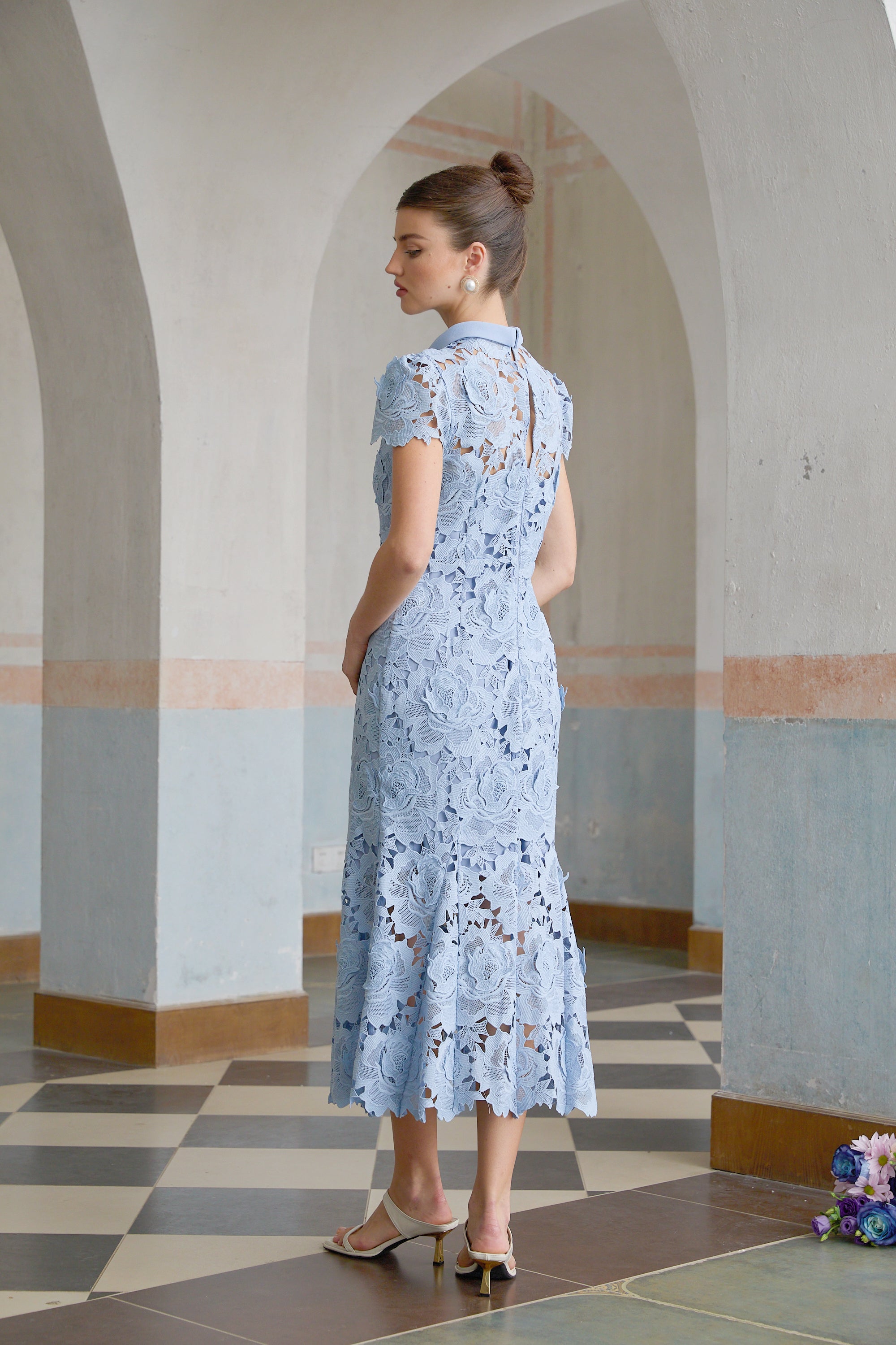 Aurore Blue Floral Appliqué Lace Midi Dress – Miss Rosier