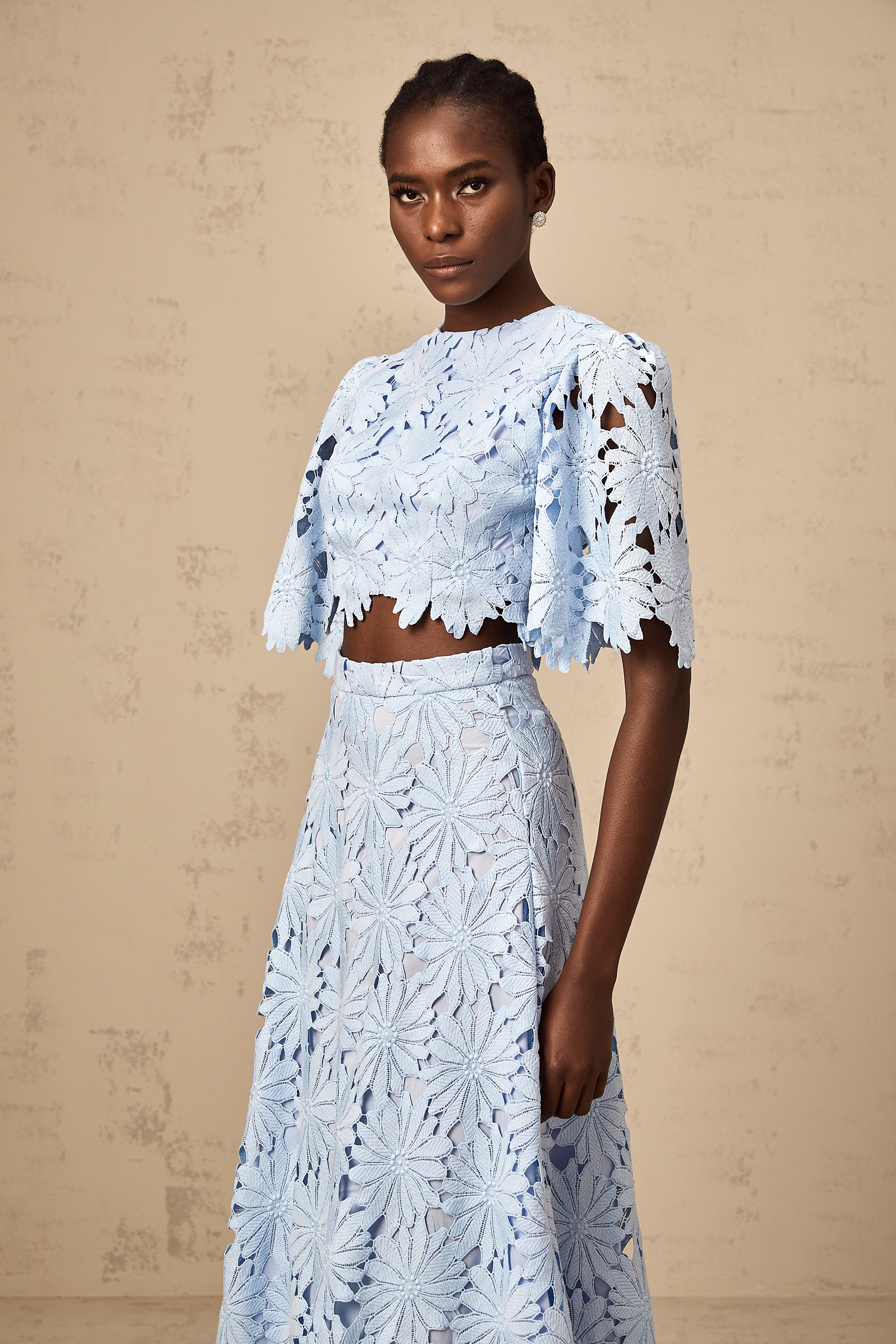 Audrey Blue Guipure Lace Top & Skirt Matching Set – Miss Rosier