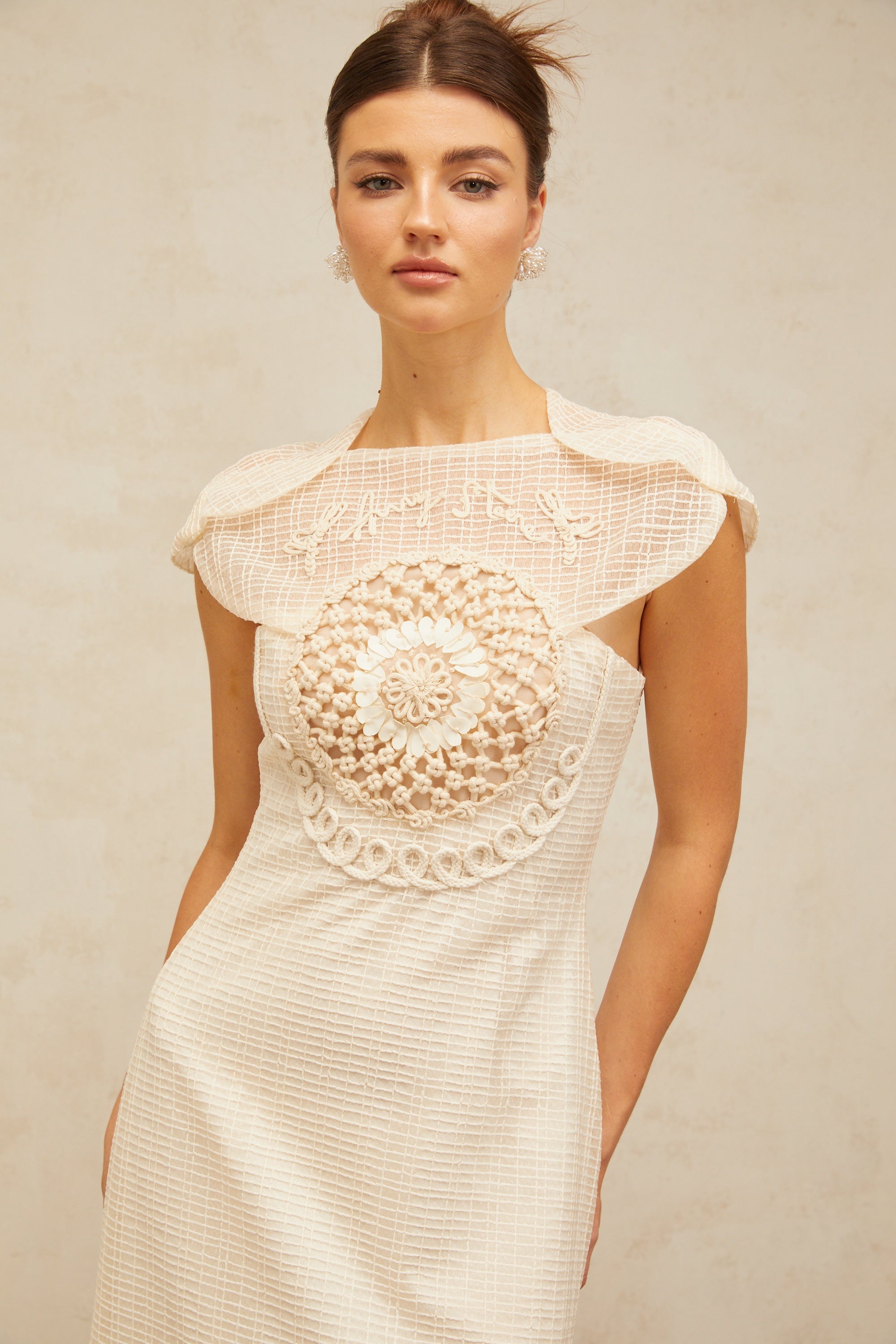 Bérengère white jacquard tulle-panel midi dress – Miss Rosier