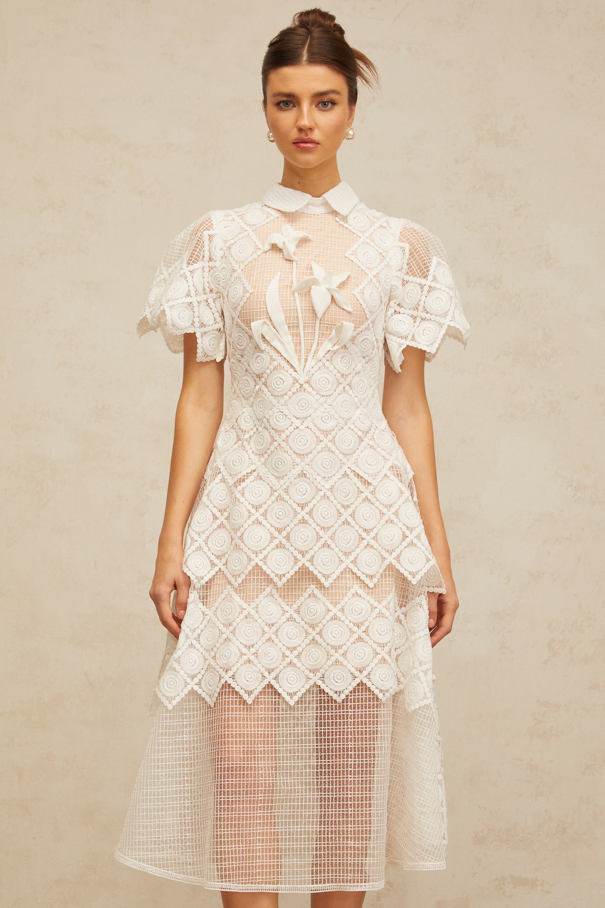 Yasmine White Floral-embroidered Midi Dress – Miss Rosier