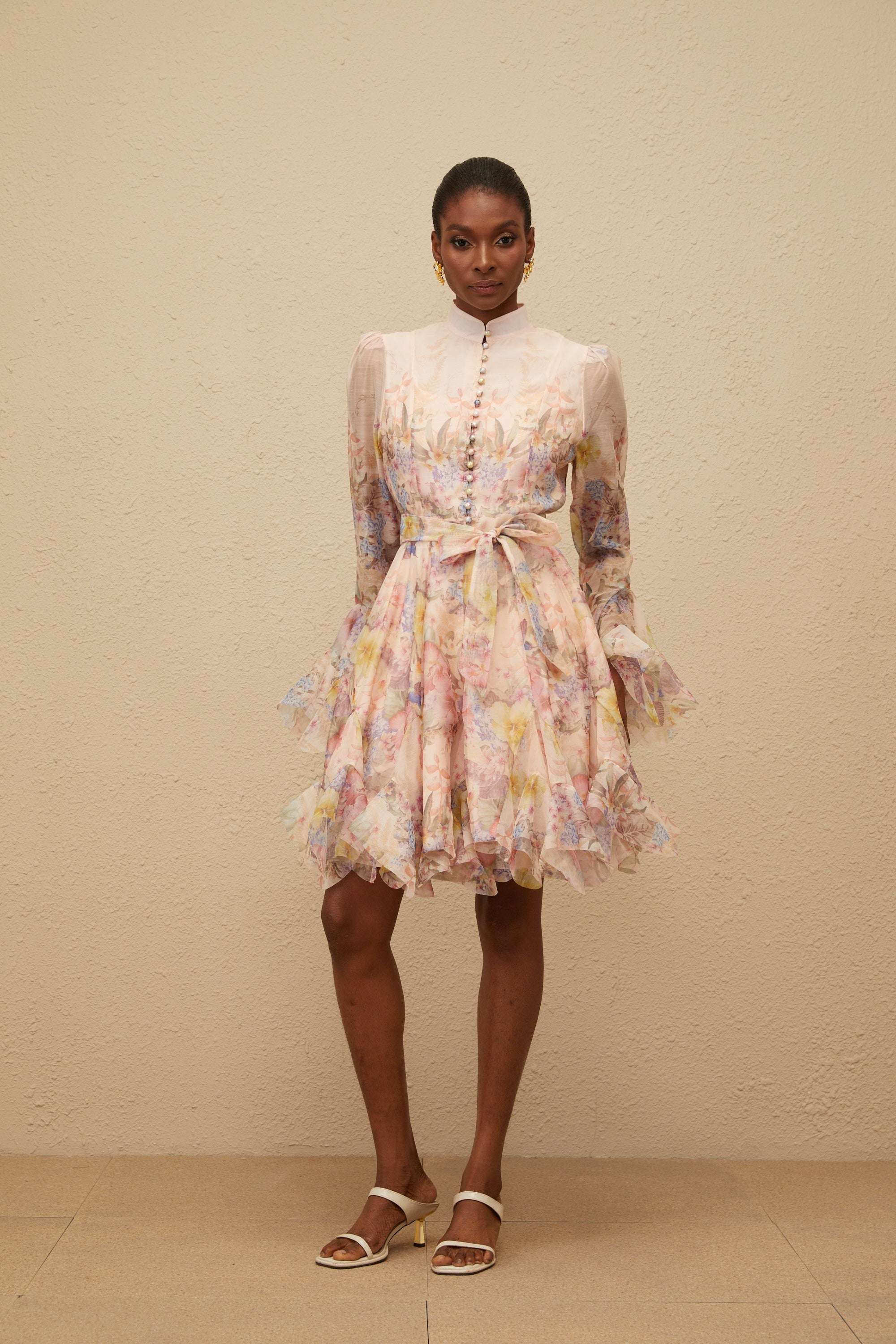 Pink Godet Floral Mini Dress