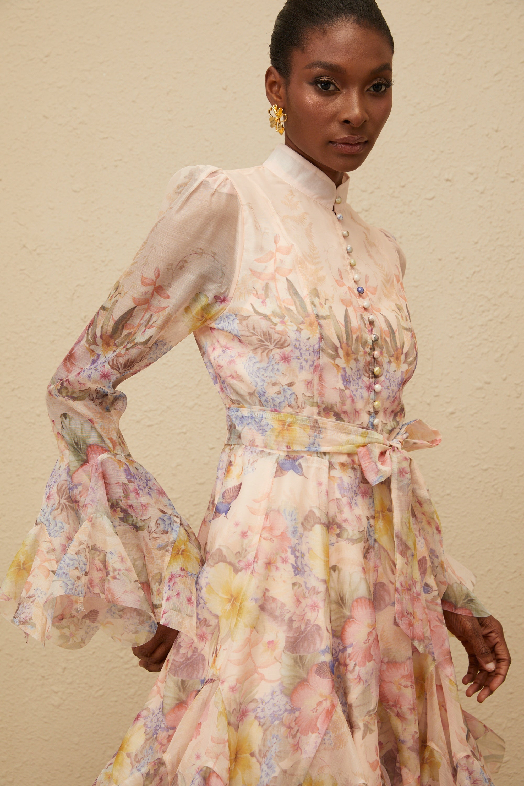 Pink Godet Floral Mini Dress