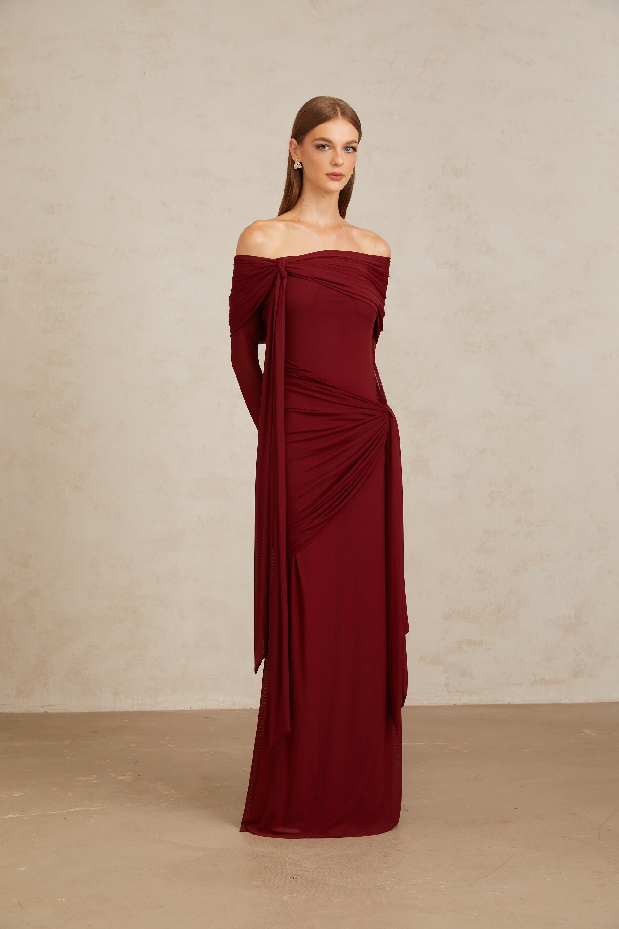 Off-shoulder Maxi Dress in Red