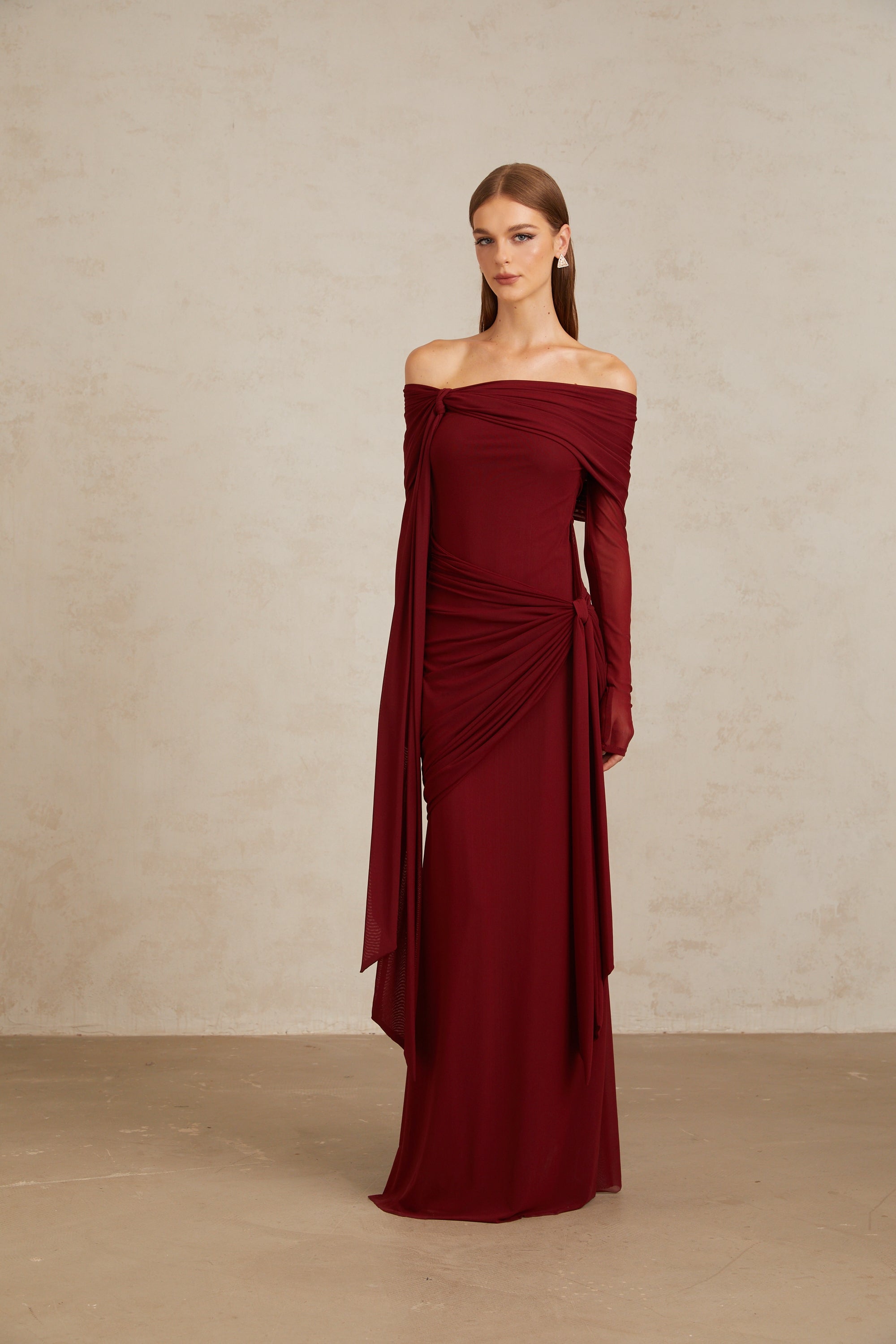 Off-shoulder Maxi Dress in Red