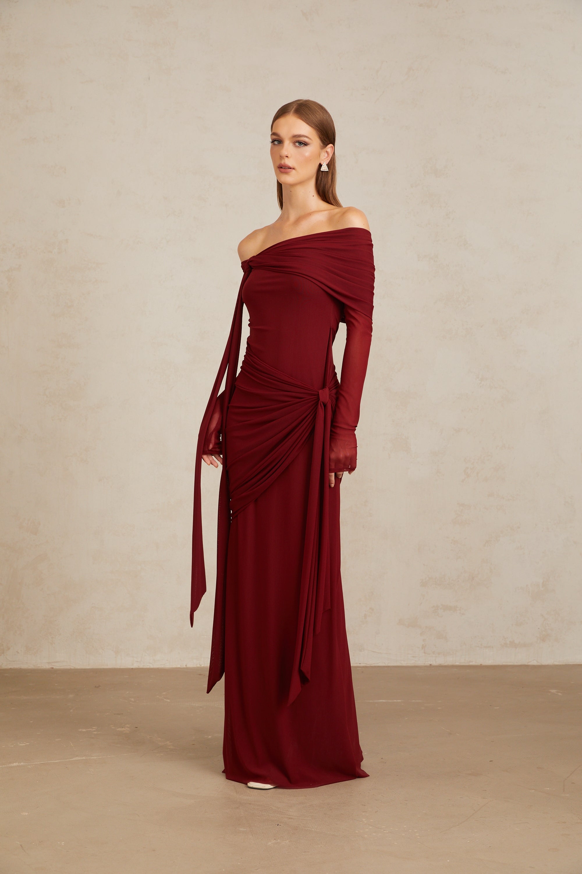Off-shoulder Maxi Dress in Red