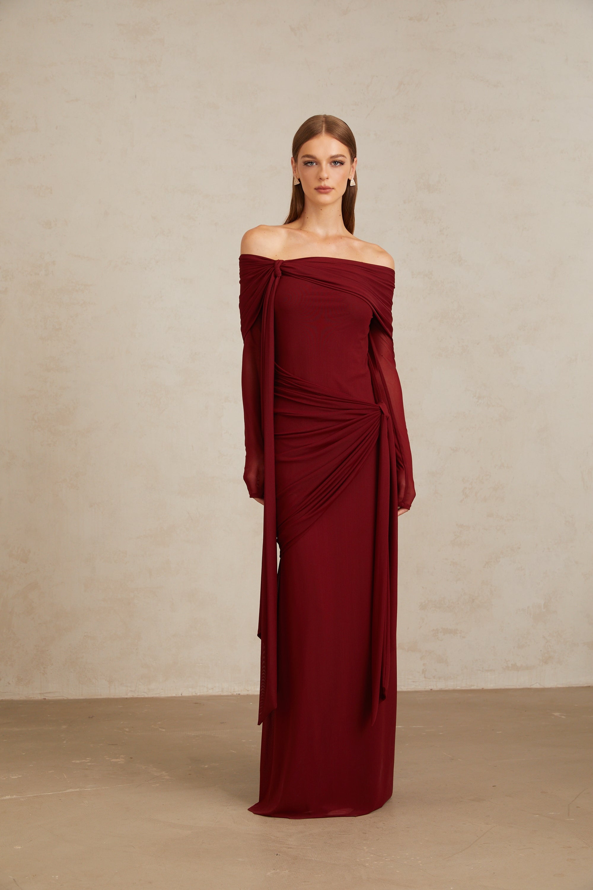 Off-shoulder Maxi Dress in Red