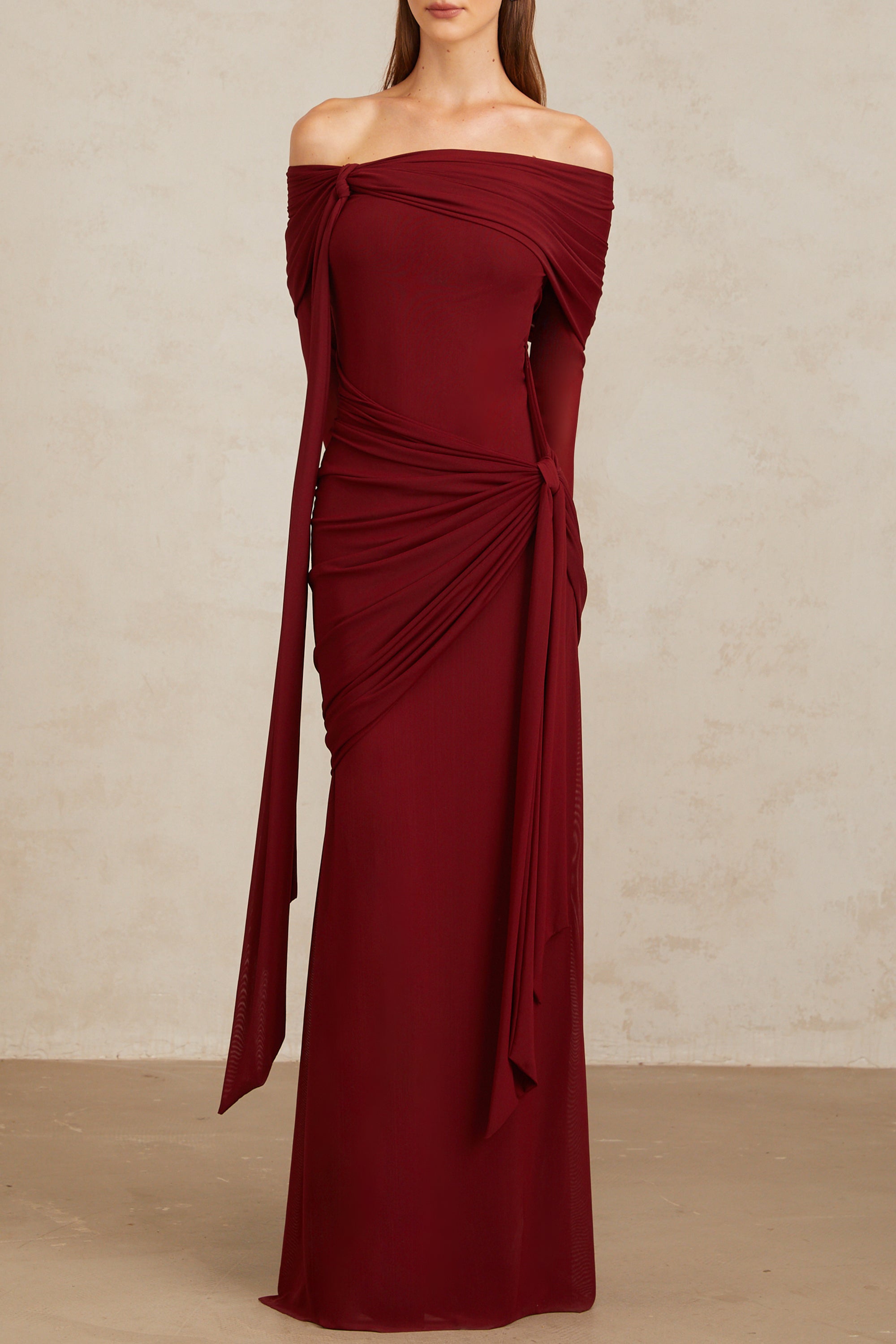 Off-shoulder Maxi Dress in Red