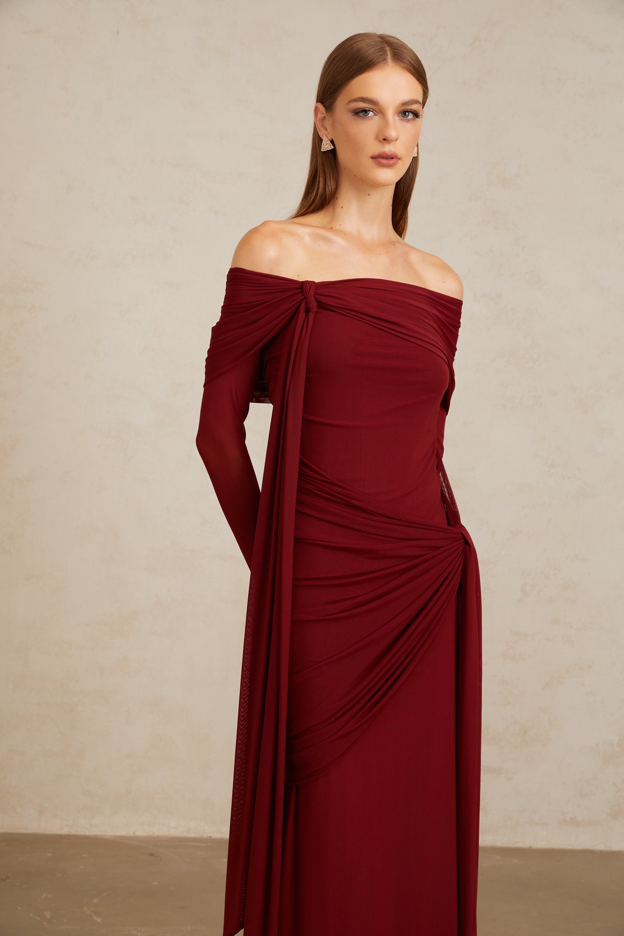 Off-shoulder Maxi Dress in Red