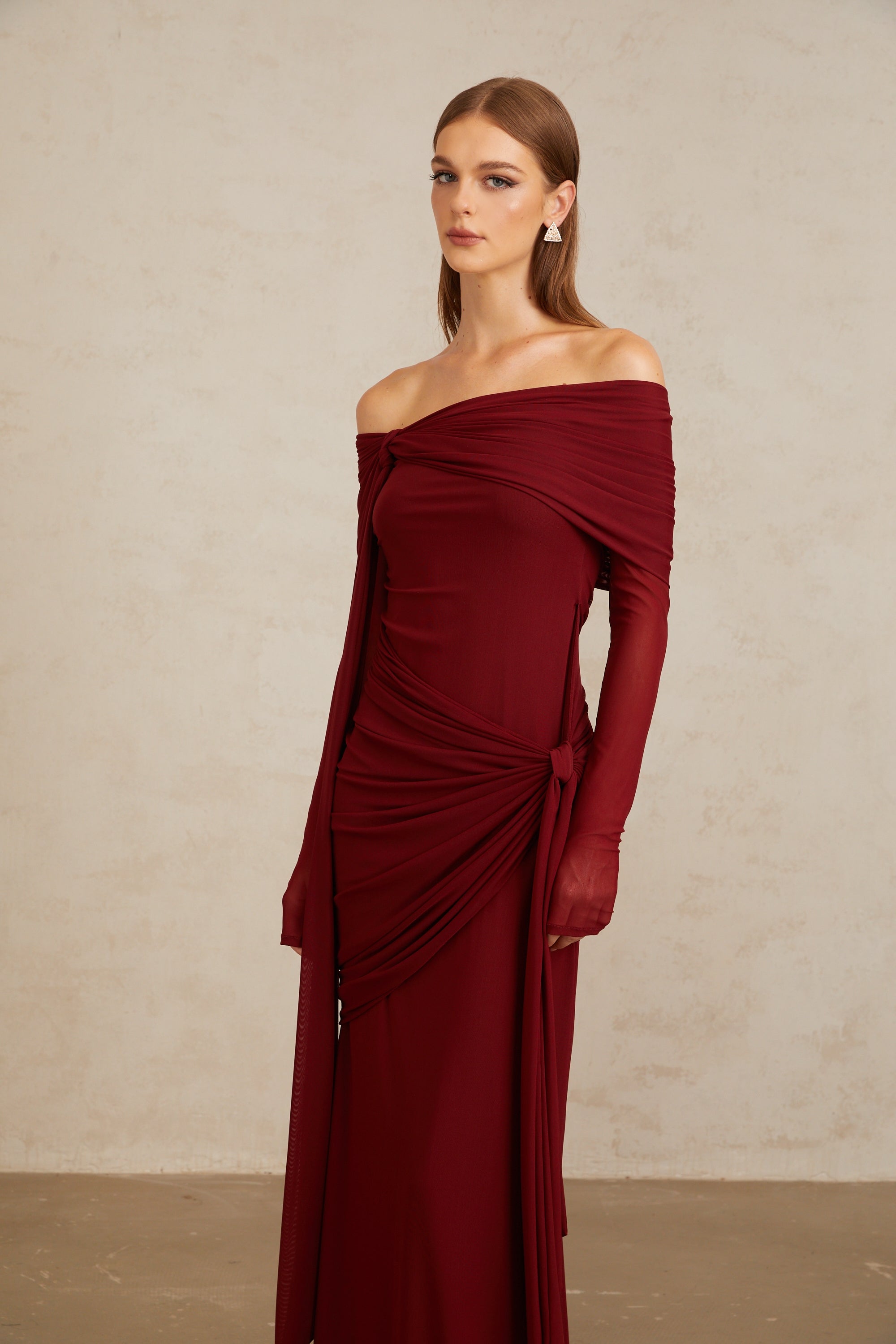 Off-shoulder Maxi Dress in Red