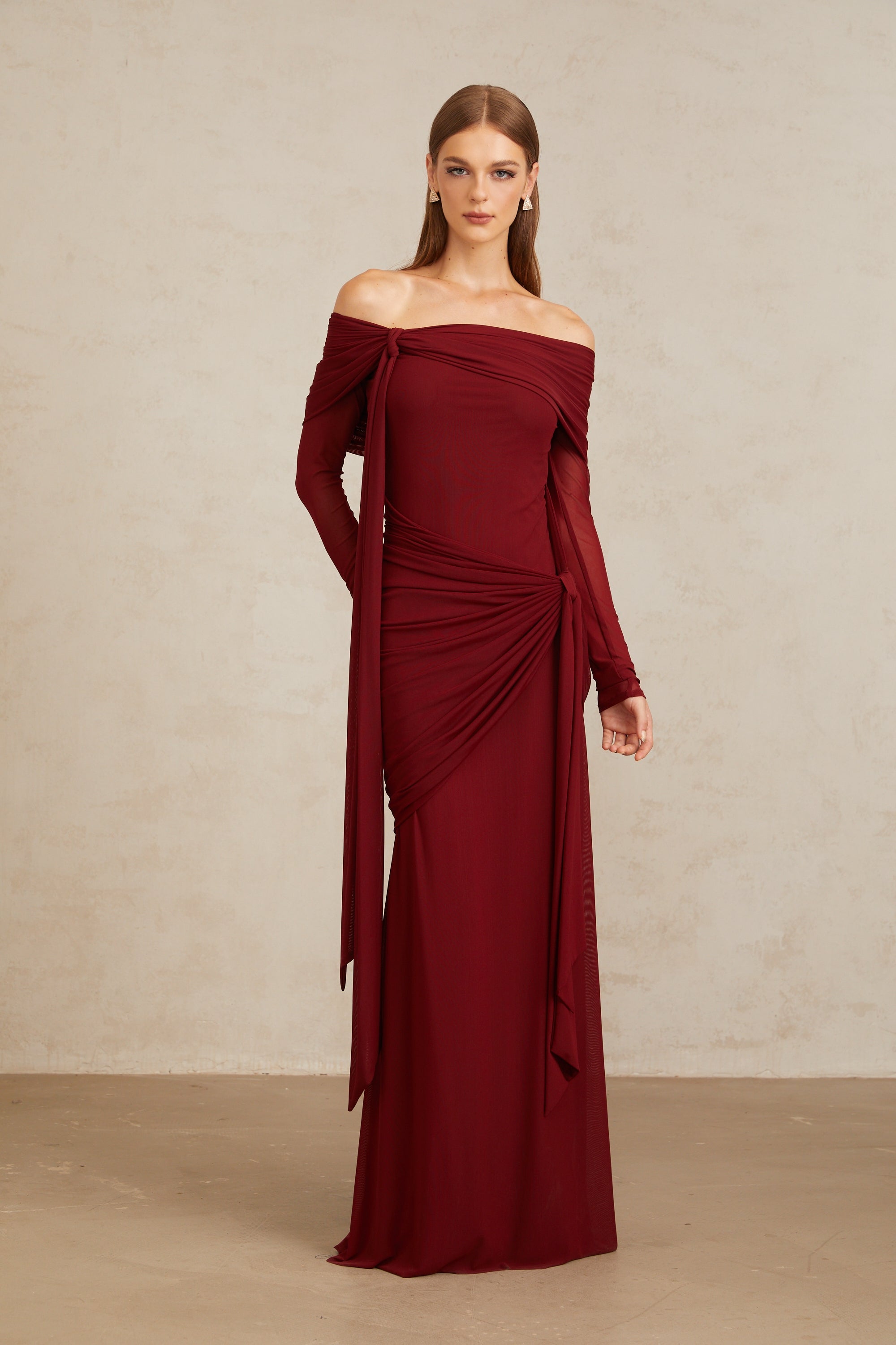 Off-shoulder Maxi Dress in Red