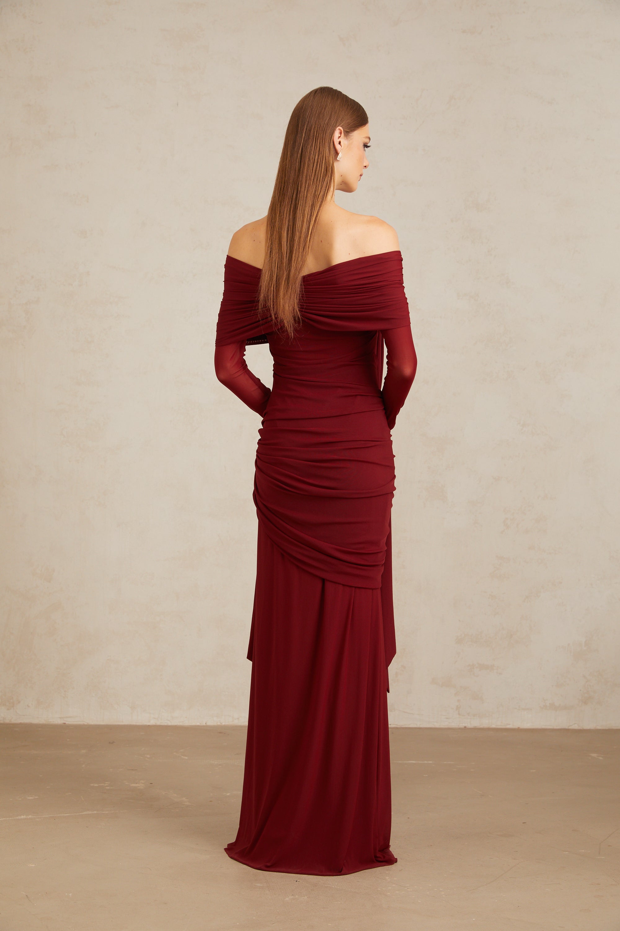 Off-shoulder Maxi Dress in Red