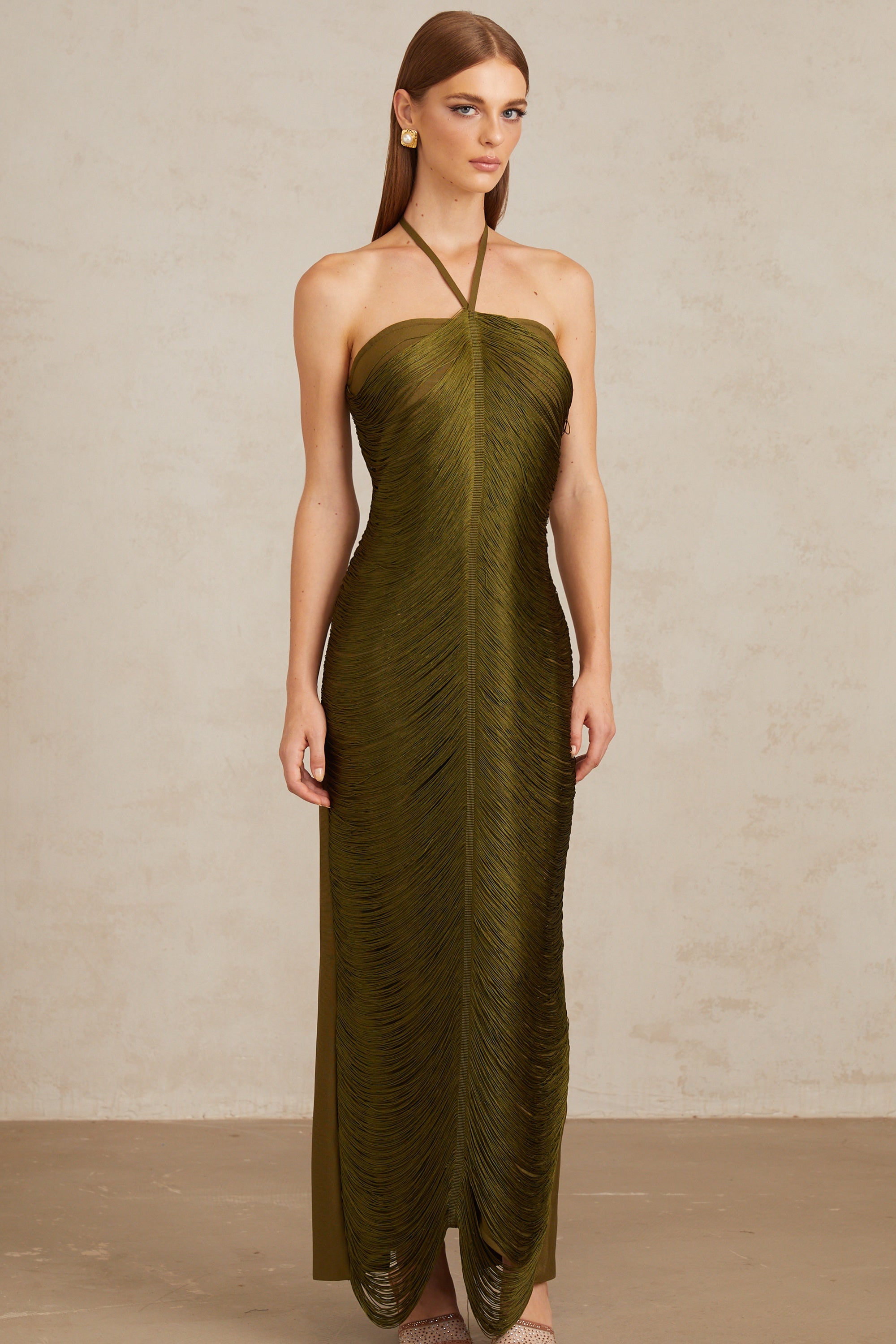 Polliana Olive Green Fringed Corset Maxi Gown – Miss Rosier