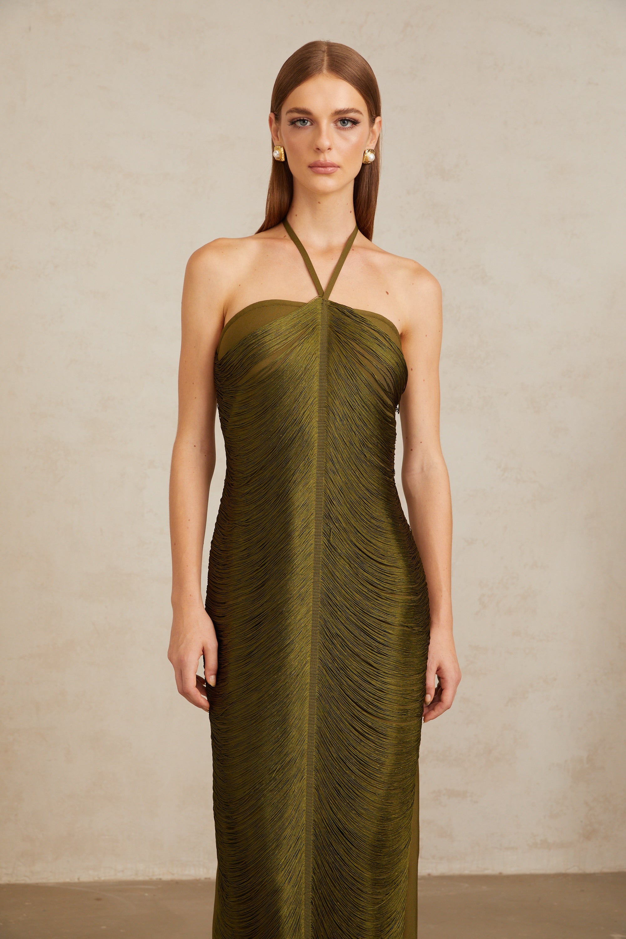 Polliana Olive Green Fringed Corset Maxi Gown – Miss Rosier