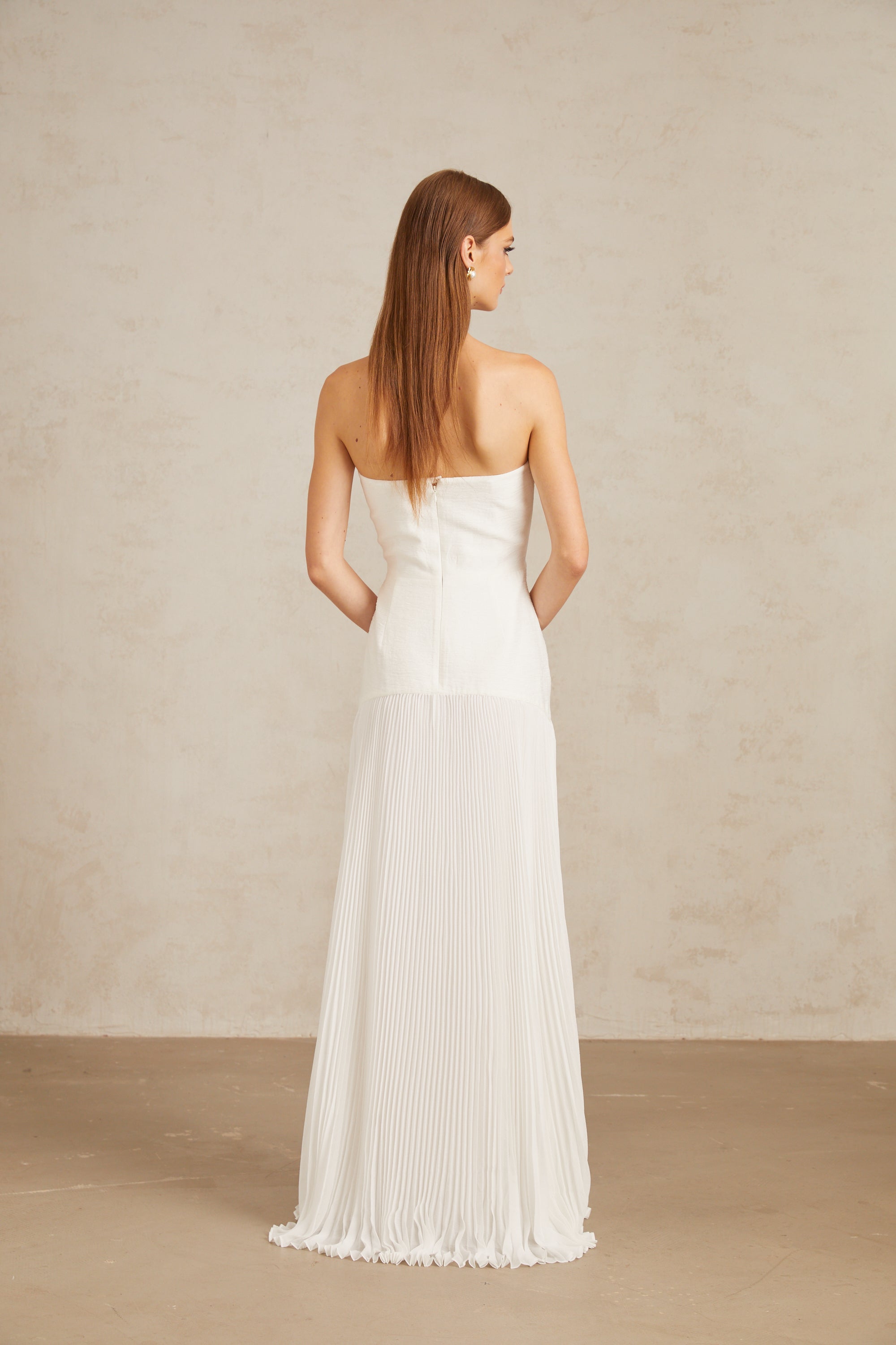 White Off-Shoulder Pleated Maxi Gown