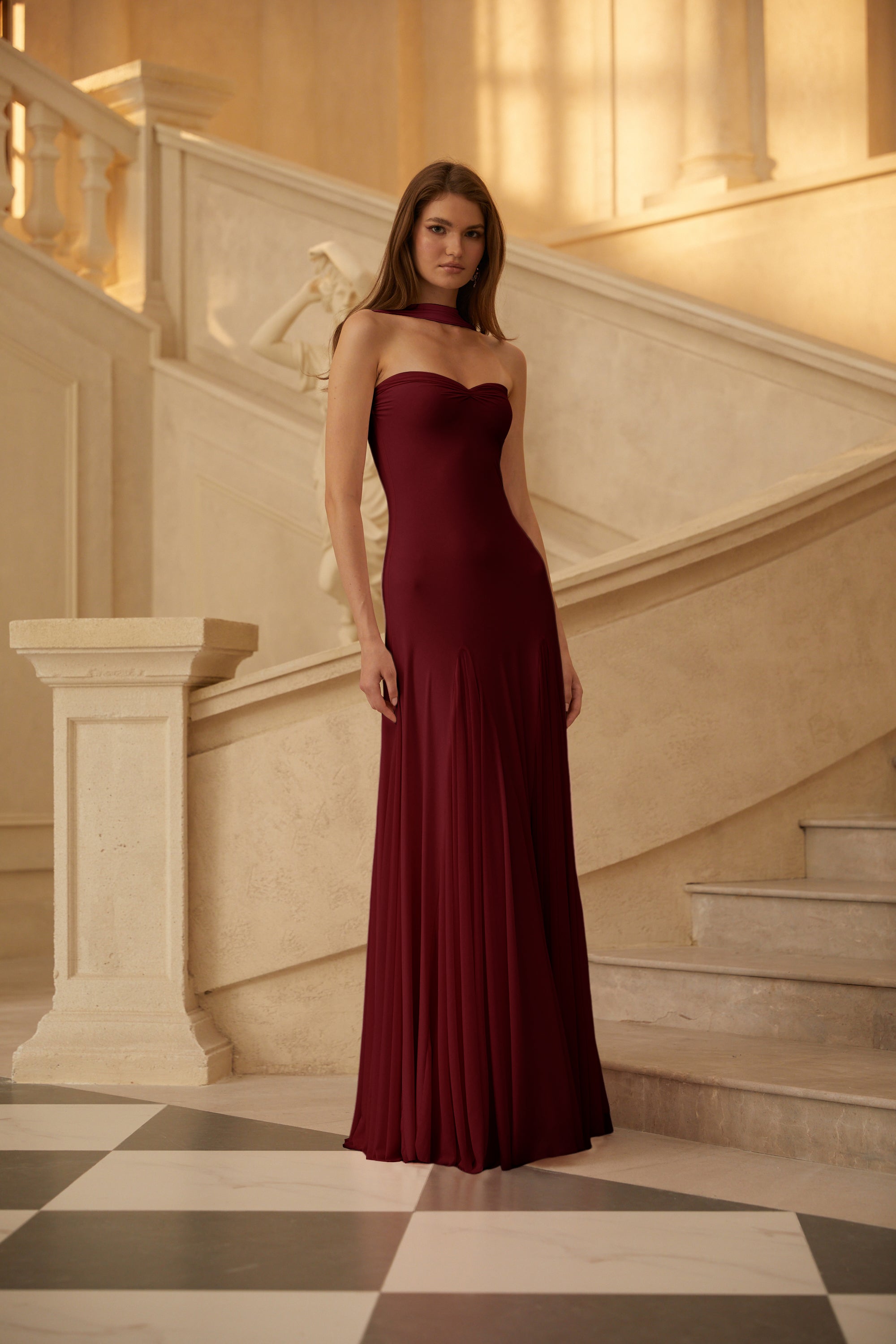 Red Sweetheart Neck Maxi Dress
