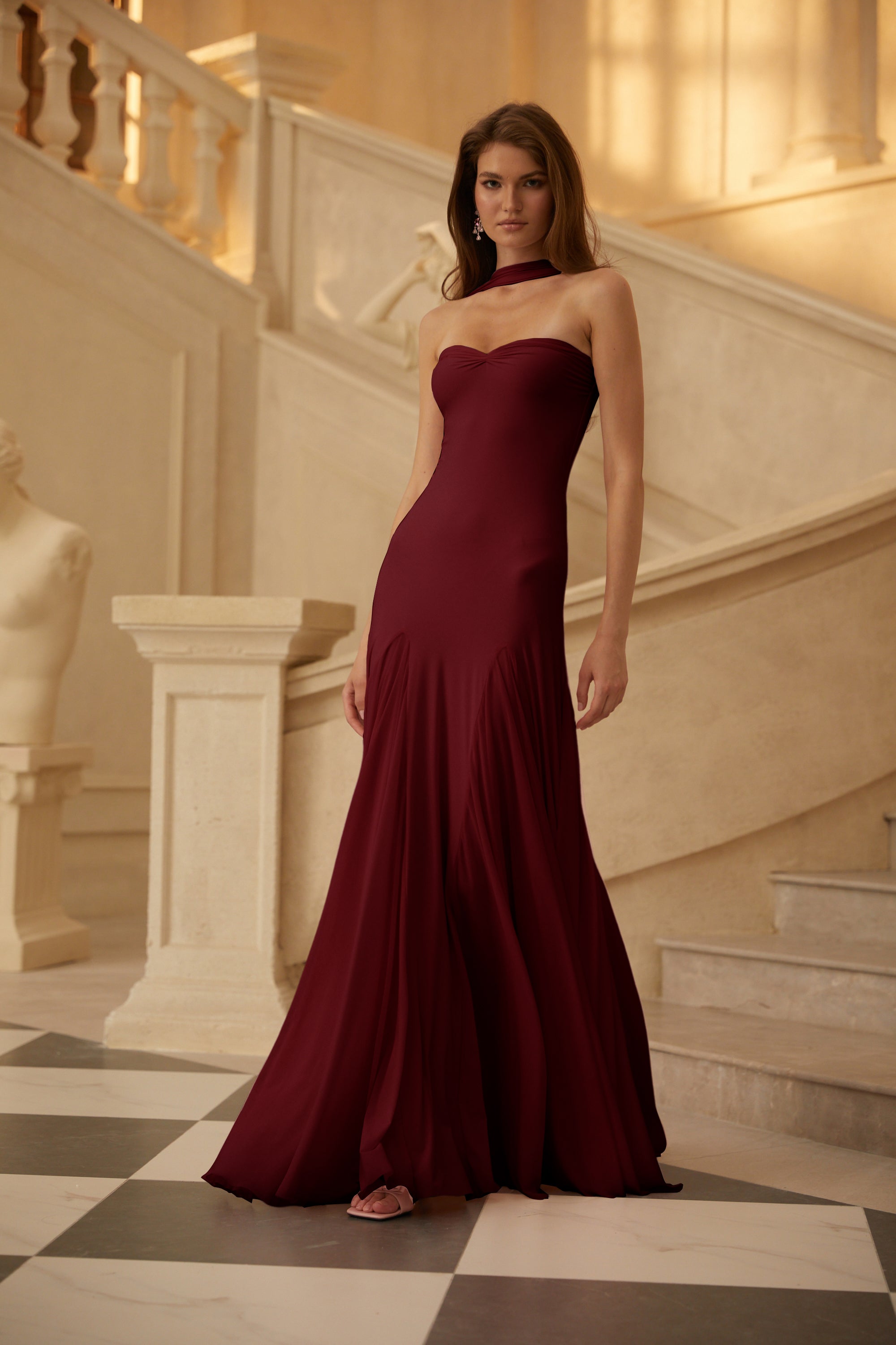 Red Sweetheart Neck Maxi Dress